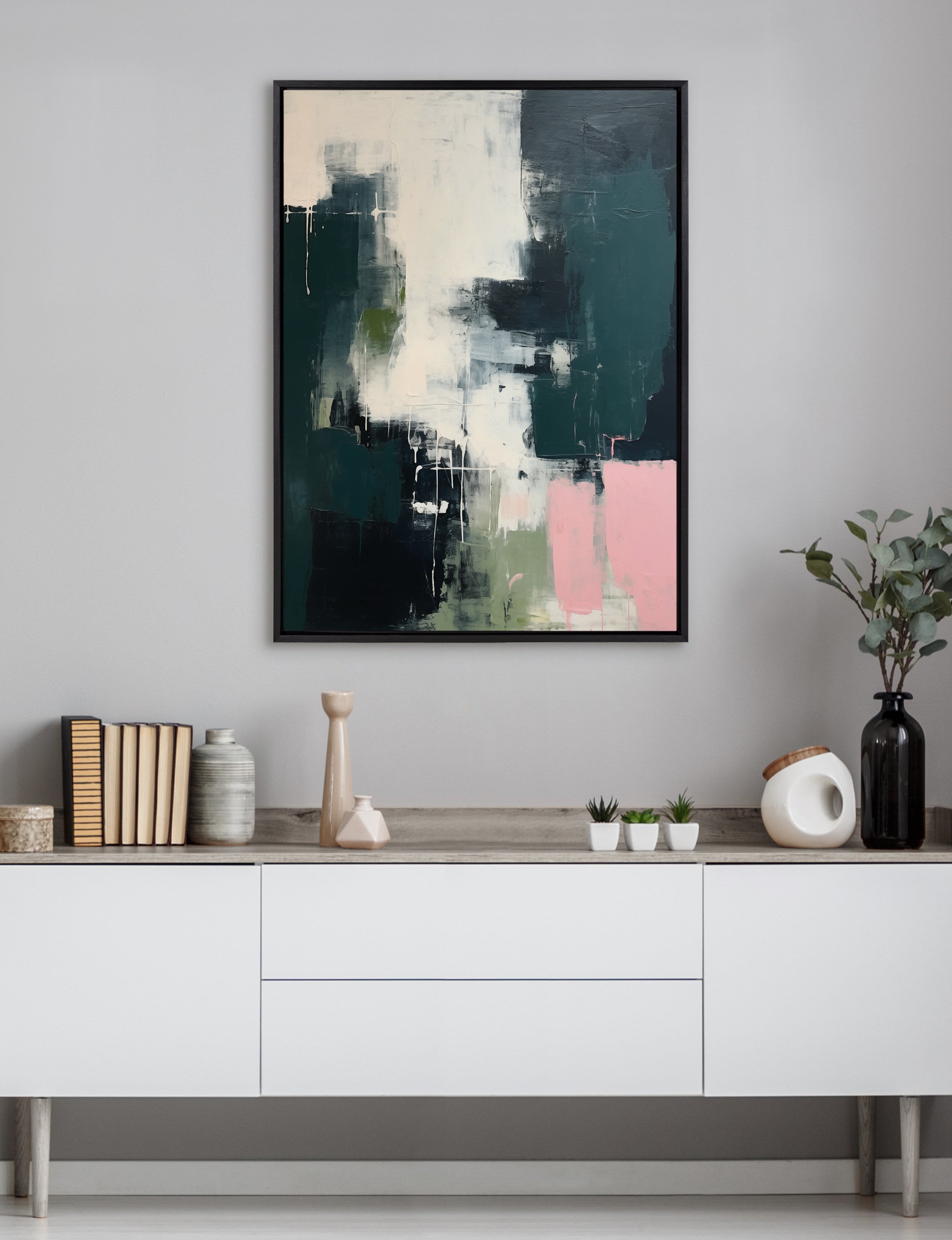 Sylvie Emerald Blush Framed Canvas by Amy Lighthall