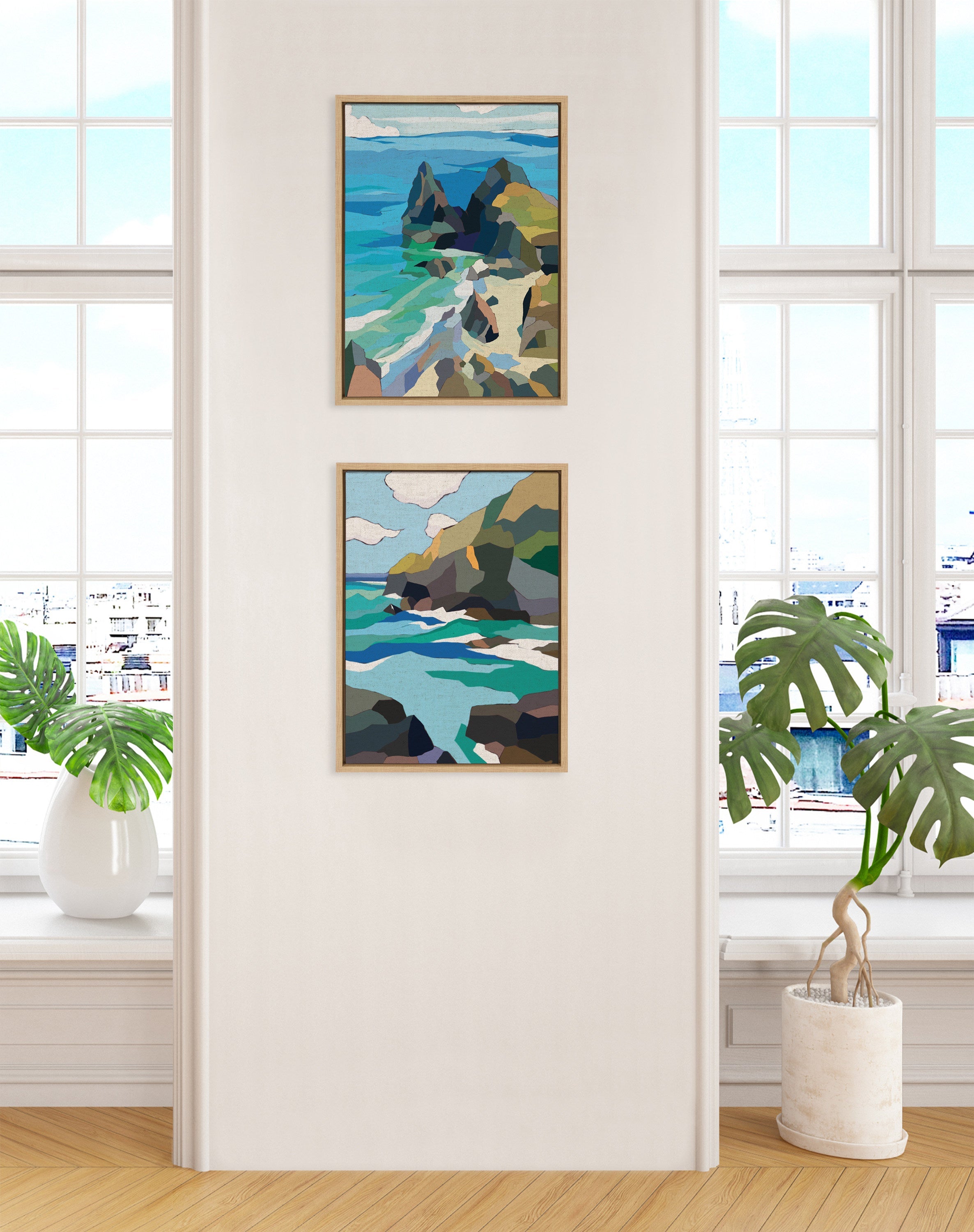 Sylvie Coast and Phi Phi on Neutral Linen Framed Canvas Art Set by Nikita Jariwala