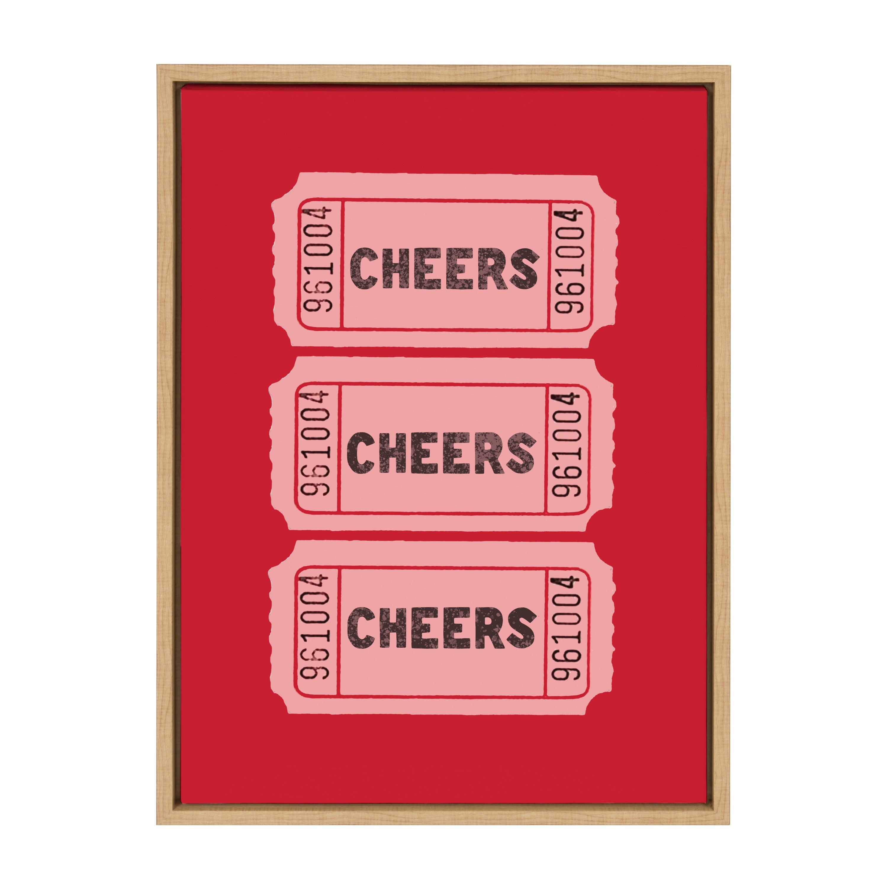 Sylvie Cheers Pink Red Ticket Framed Canvas by Alli Standefer