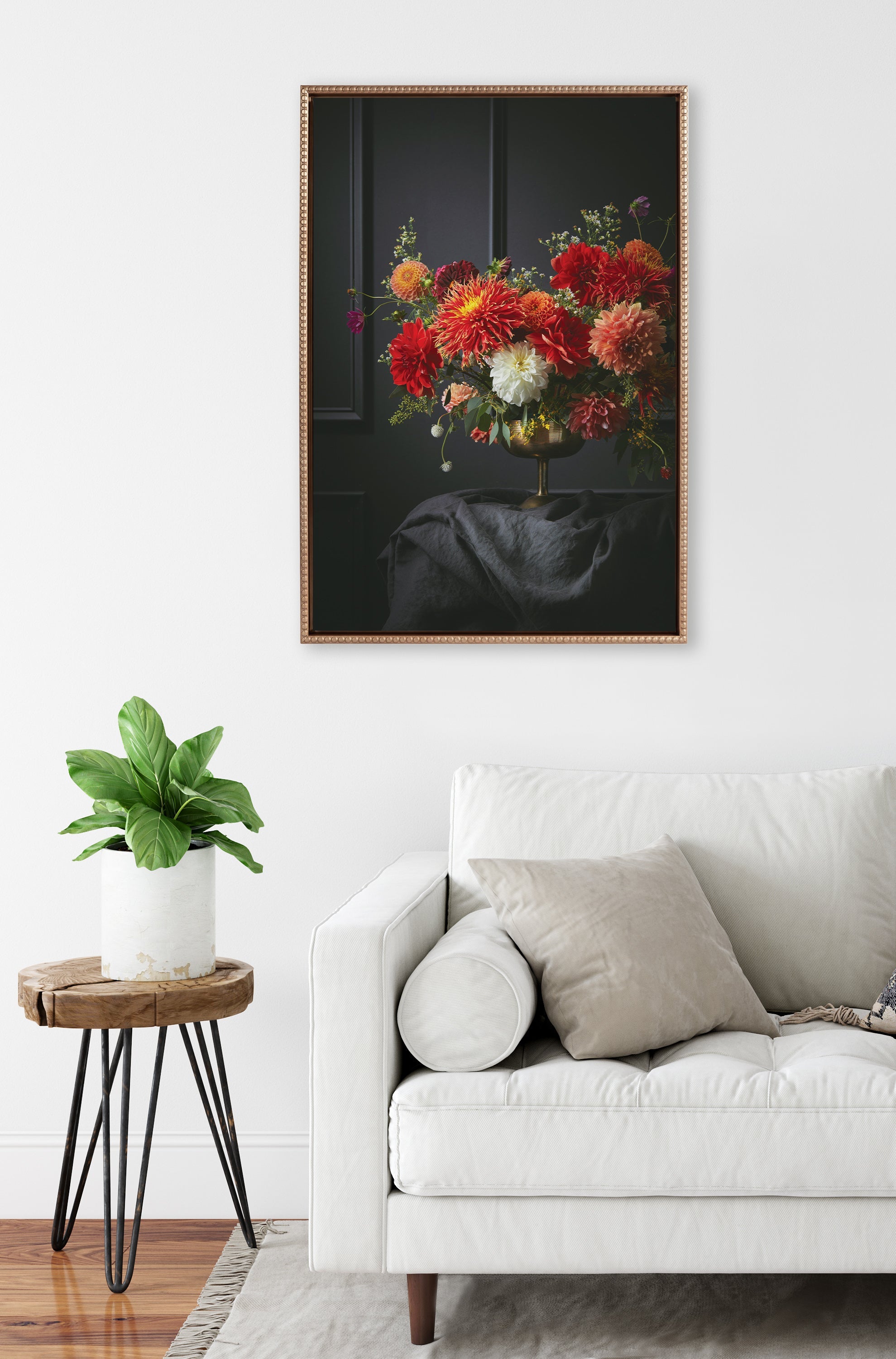 Sylvie Beaded Floral Study Black Offset Framed Canvas by Emiko and Mark Franzen of F2Images