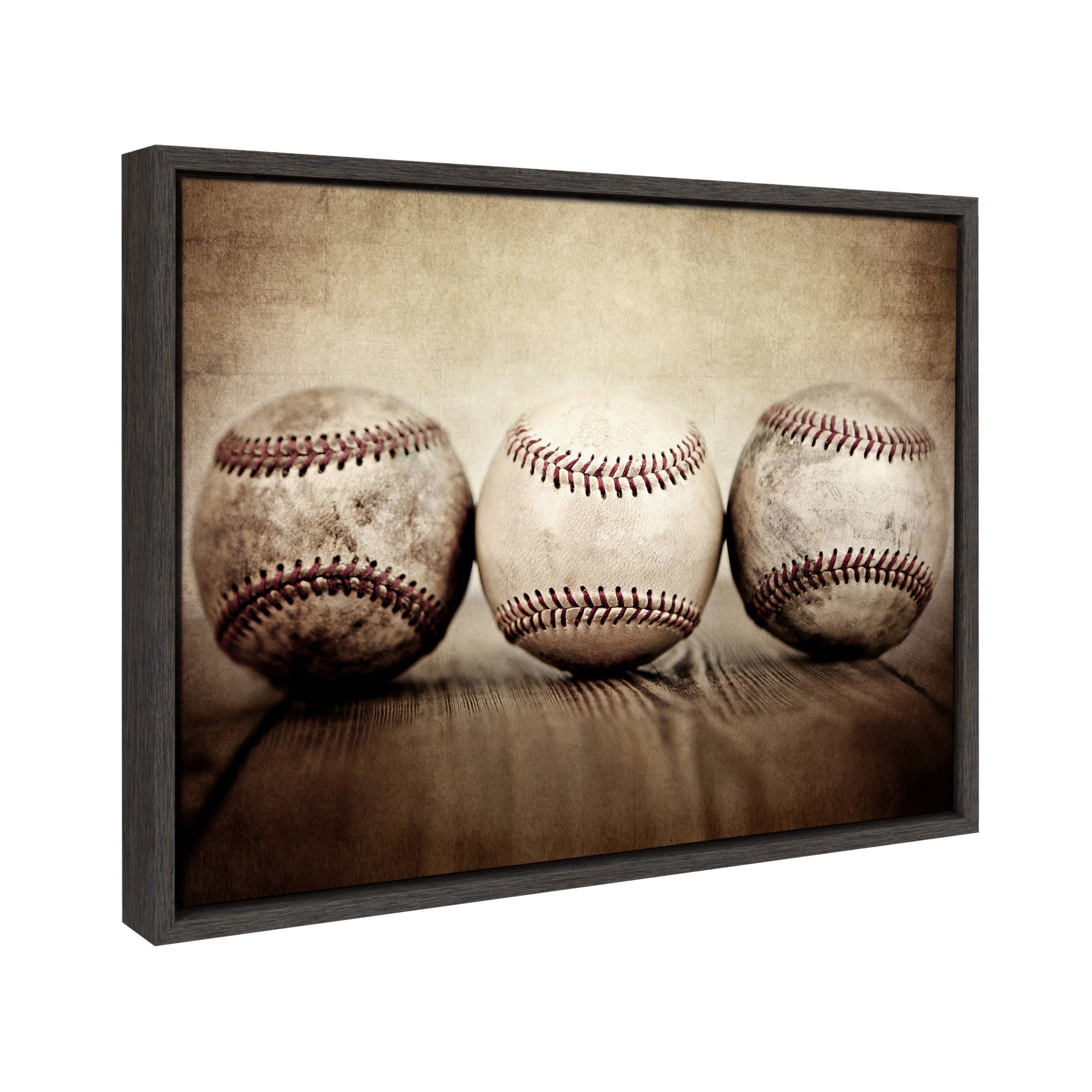 Sylvie Three Vintage Baseballs Framed Canvas by kateandlaurel - product image 2 for Resin Society