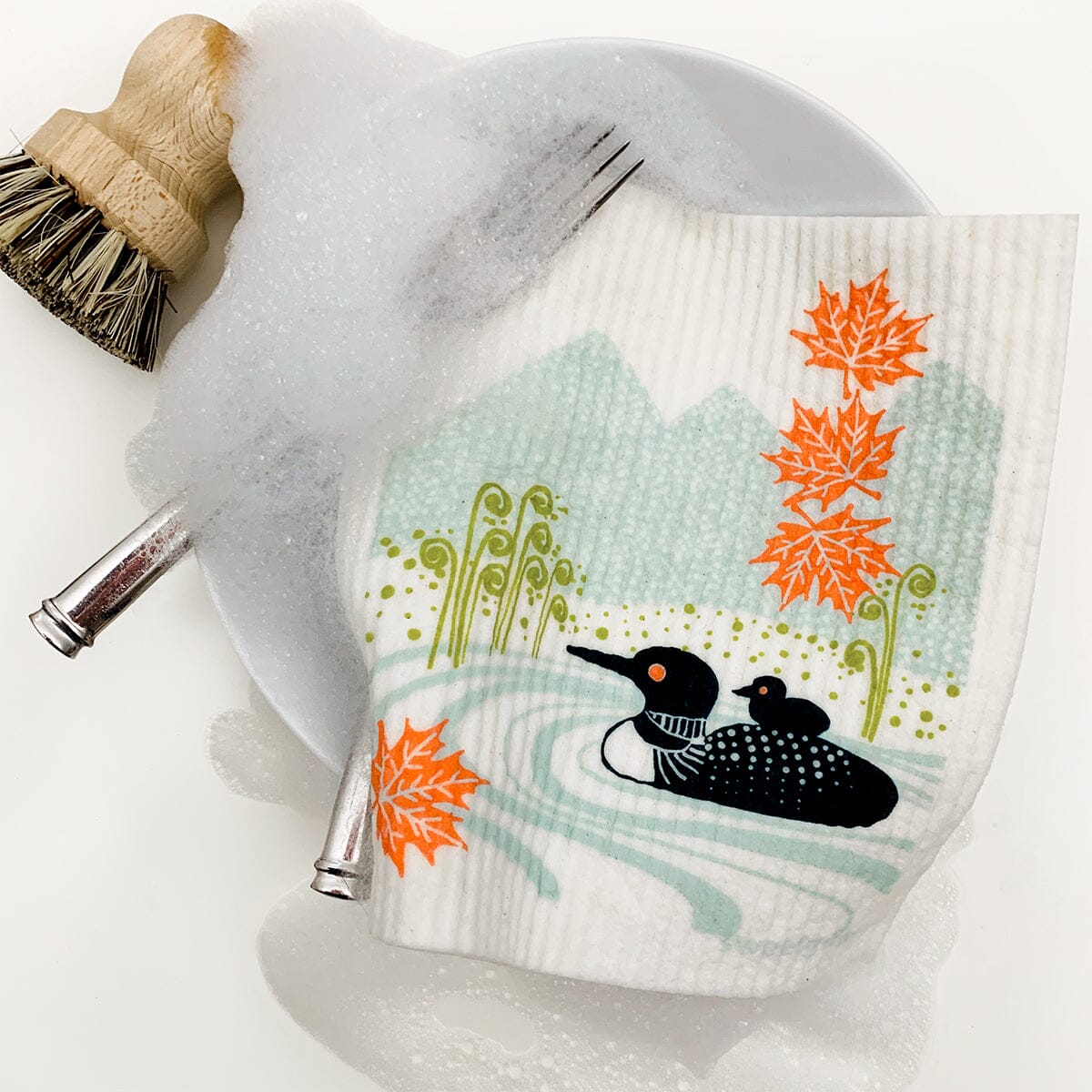 Loons on the lake Swedish Dishcloth by sweetgum home, LLC - product image 3 for Resin Society