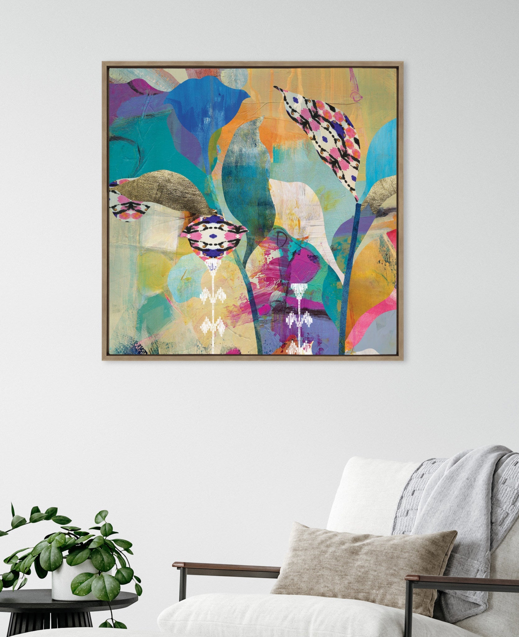Sylvie Abstract Flower Love Framed Canvas by Nikki Chu