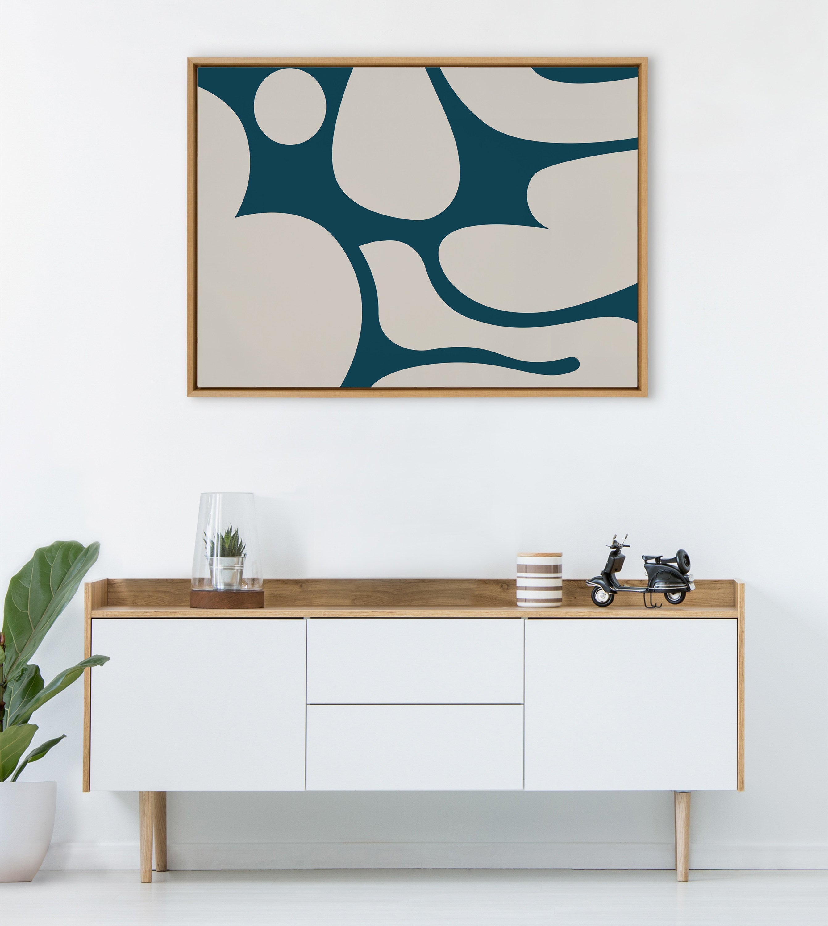Sylvie Groovy Happy Abstract Dark Green Teal and Tan Framed Canvas by kateandlaurel - product image 5 for Resin Society