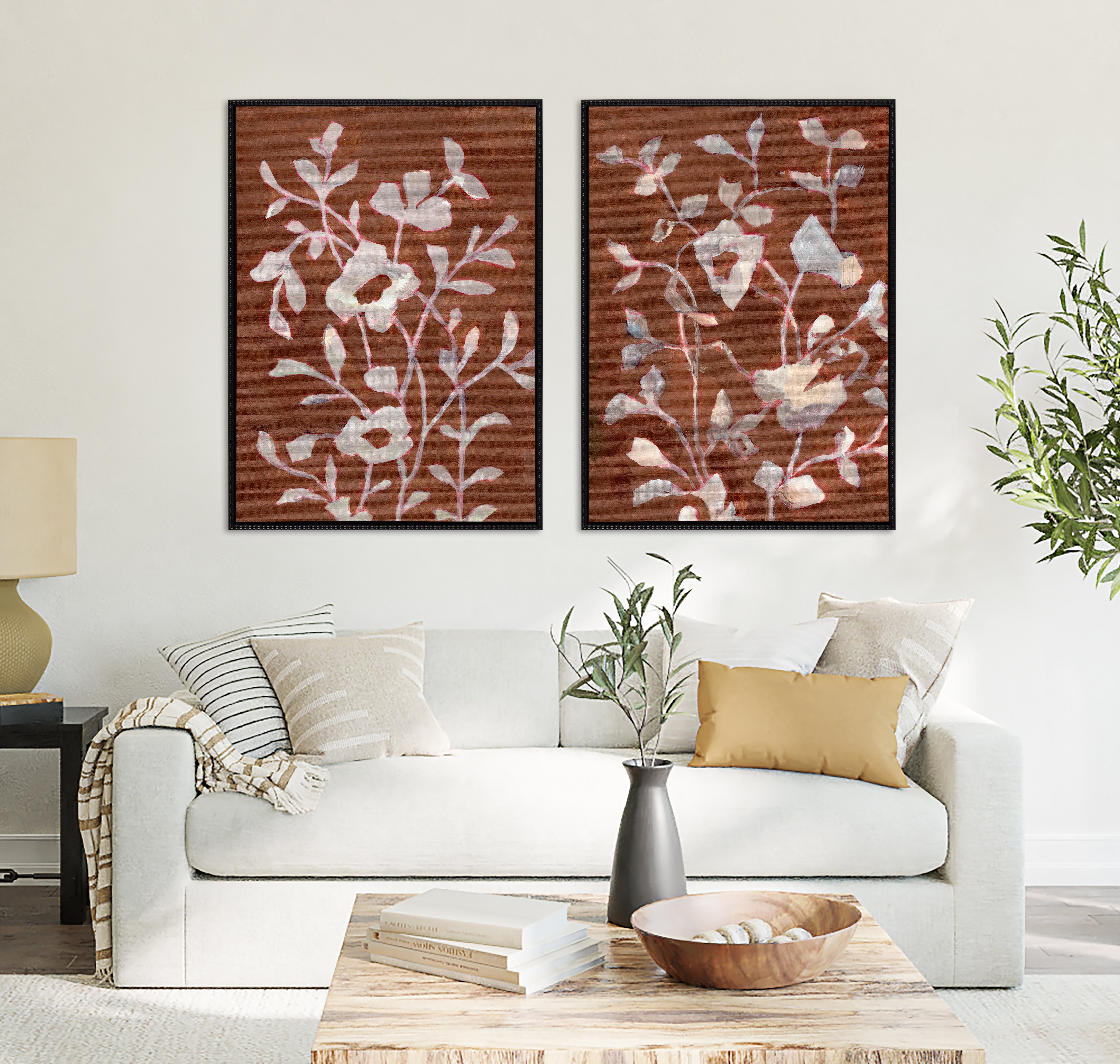 Sylvie Beaded Botanical Harmony I and II Framed Canvas Art Set by Nikita Jariwala