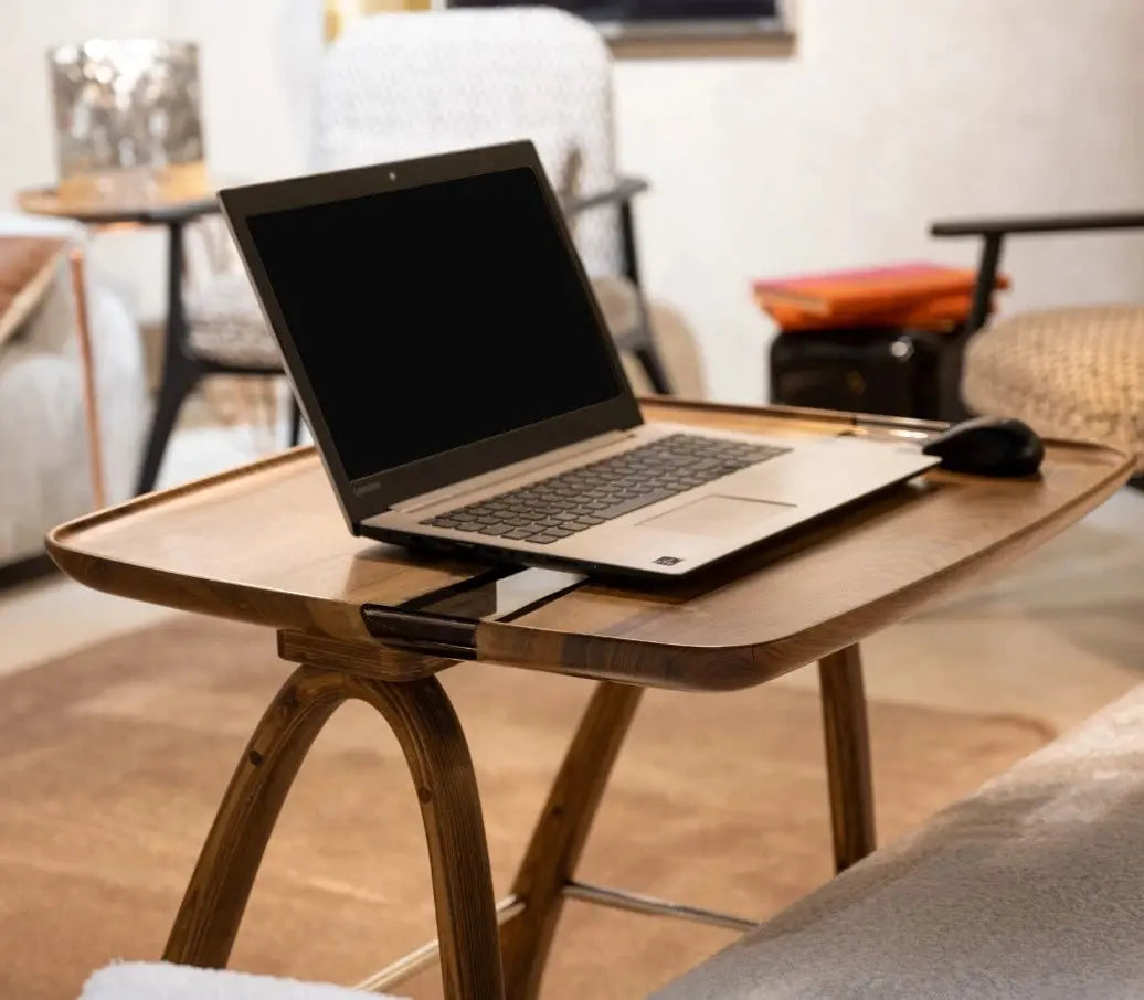 Luxury Walnut Epoxy Resin TV, Laptop and Snack Tray with small wheels and sleek legs
