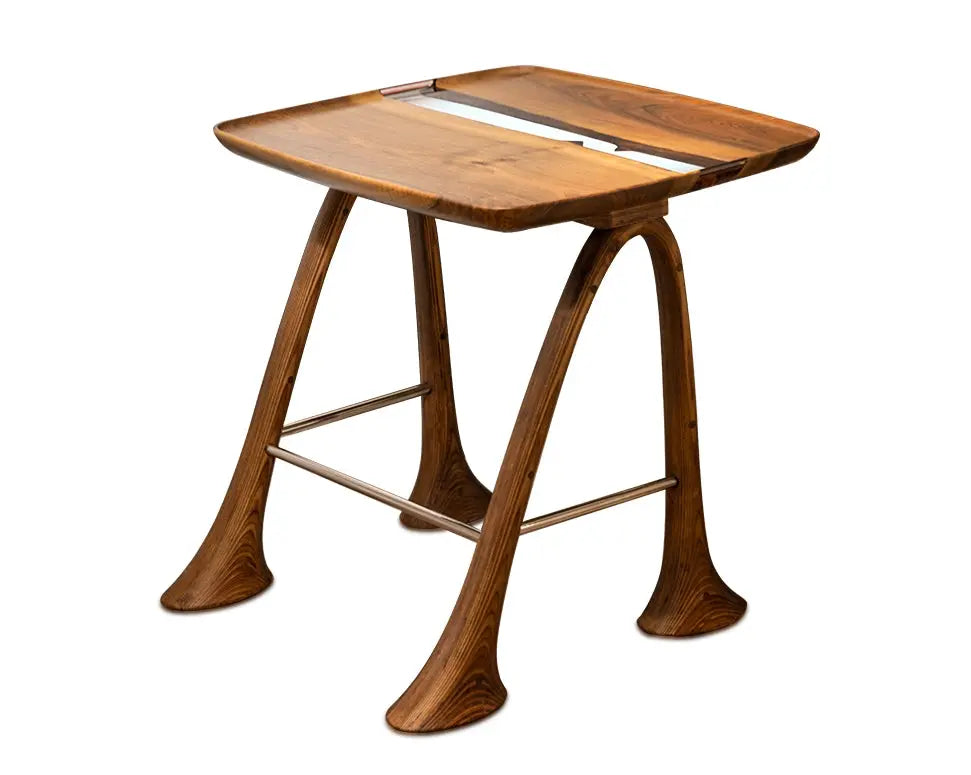 Luxury Walnut Epoxy Resin TV, Laptop and Snack Tray with small wheels and sleek legs