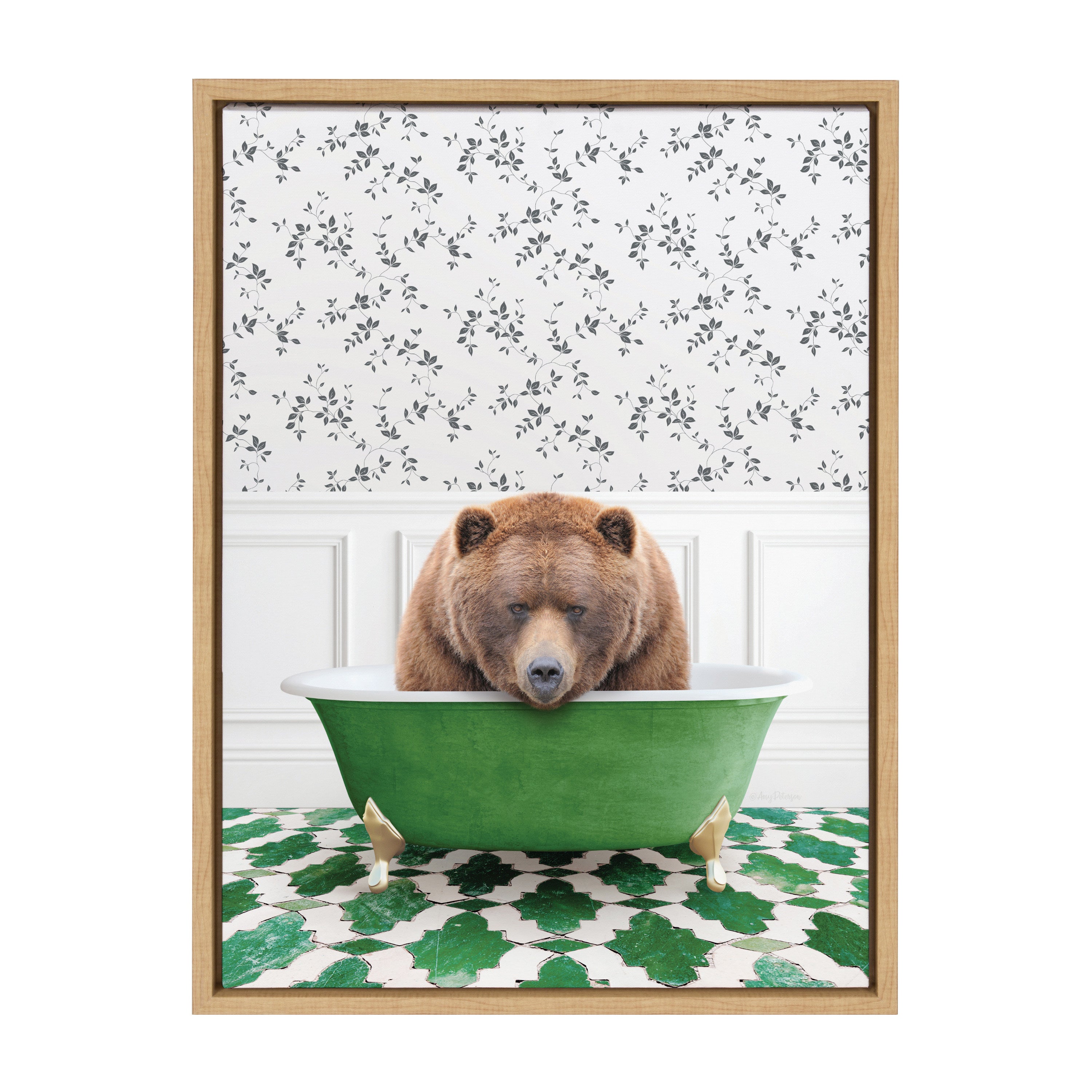 Sylvie Big Bear In Eclectic Green Bath Framed Canvas by kateandlaurel - product image 2 for Resin Society
