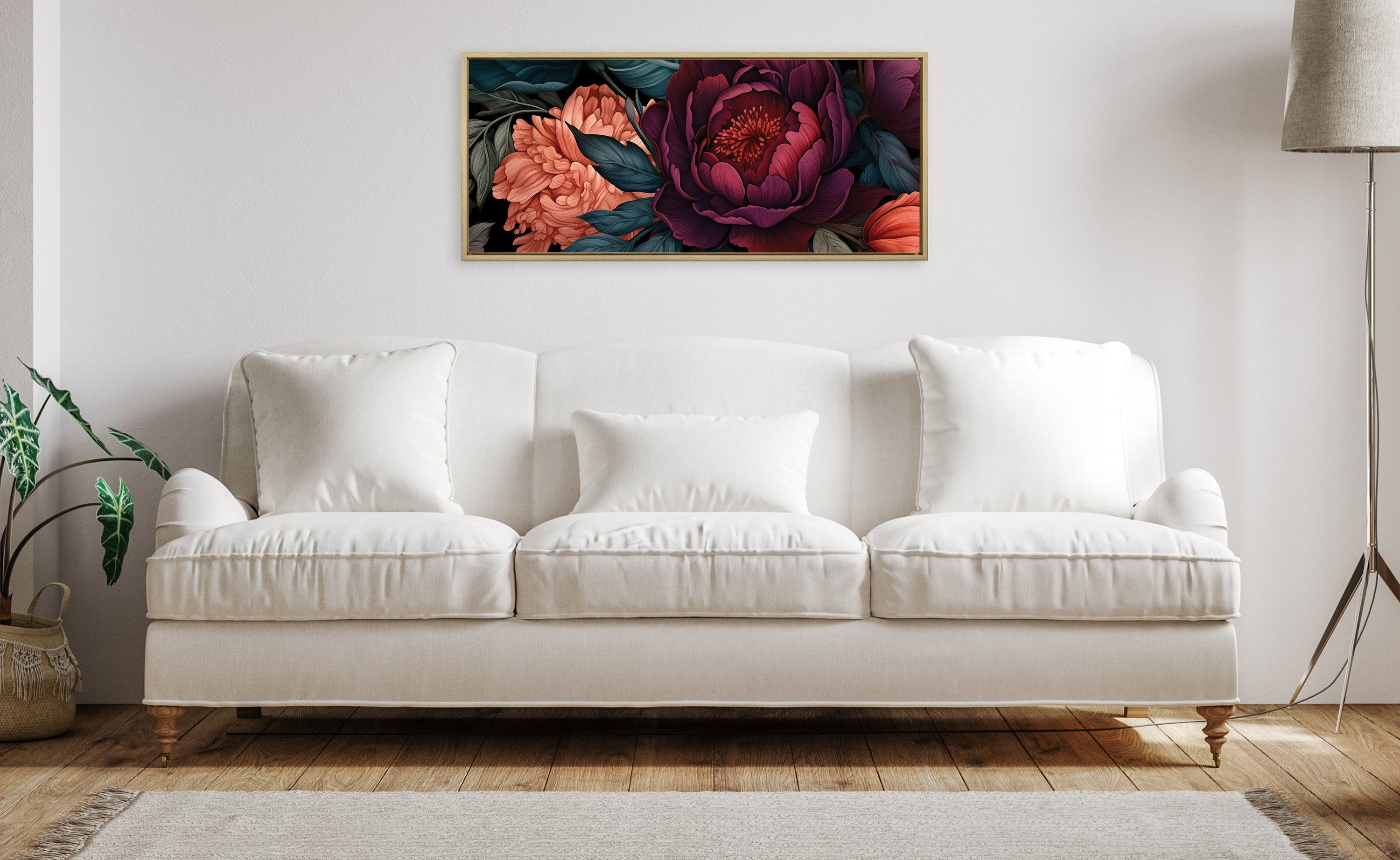 Sylvie Dark Academia Floral in Rich Jewel Tones Framed Canvas by The Creative Bunch Studio