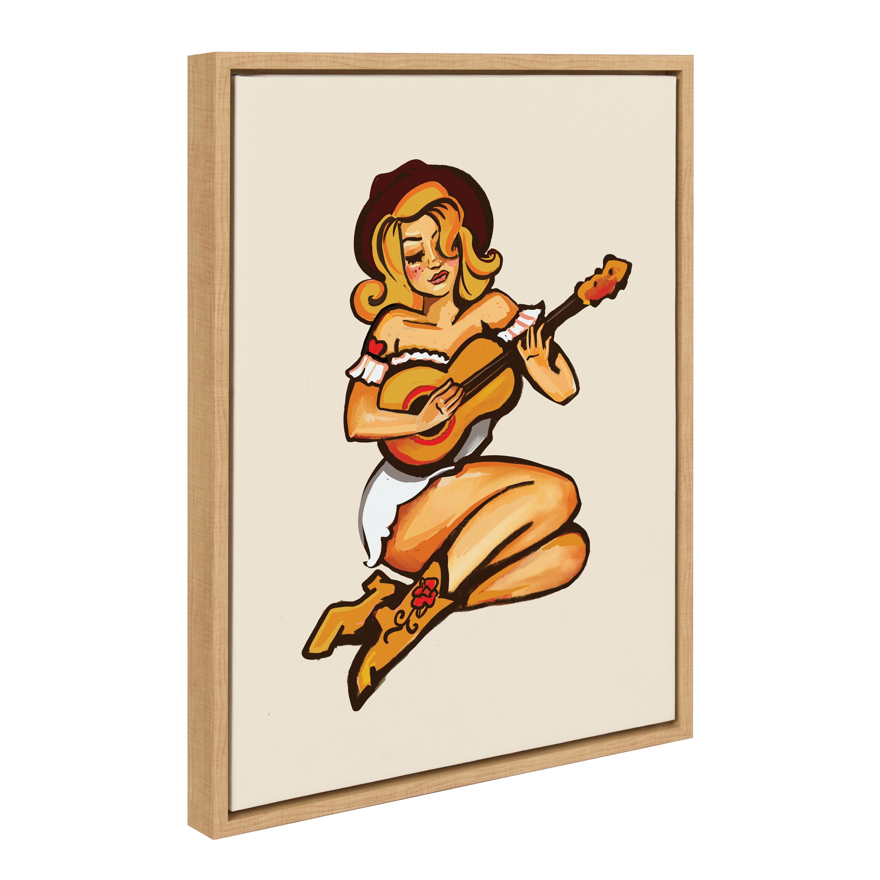 Sylvie Smokey Eyes Cowgirl framed canvas art showing a woman in western-style clothing with smokey eye makeup