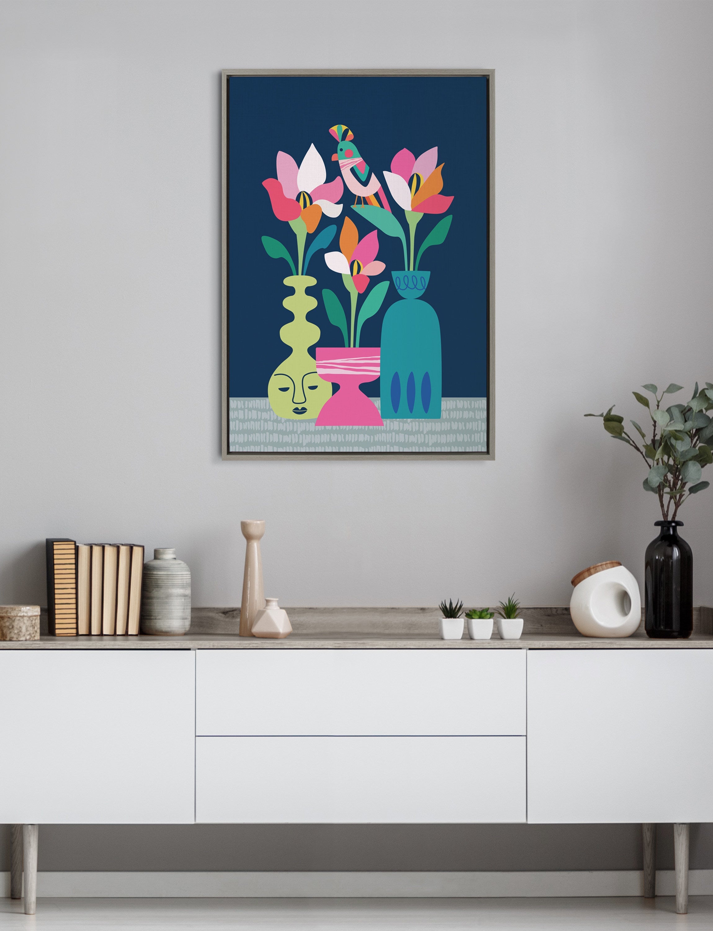 Sylvie Mid Century Modern Magnolias Framed Canvas by kateandlaurel - product image 4 for Resin Society