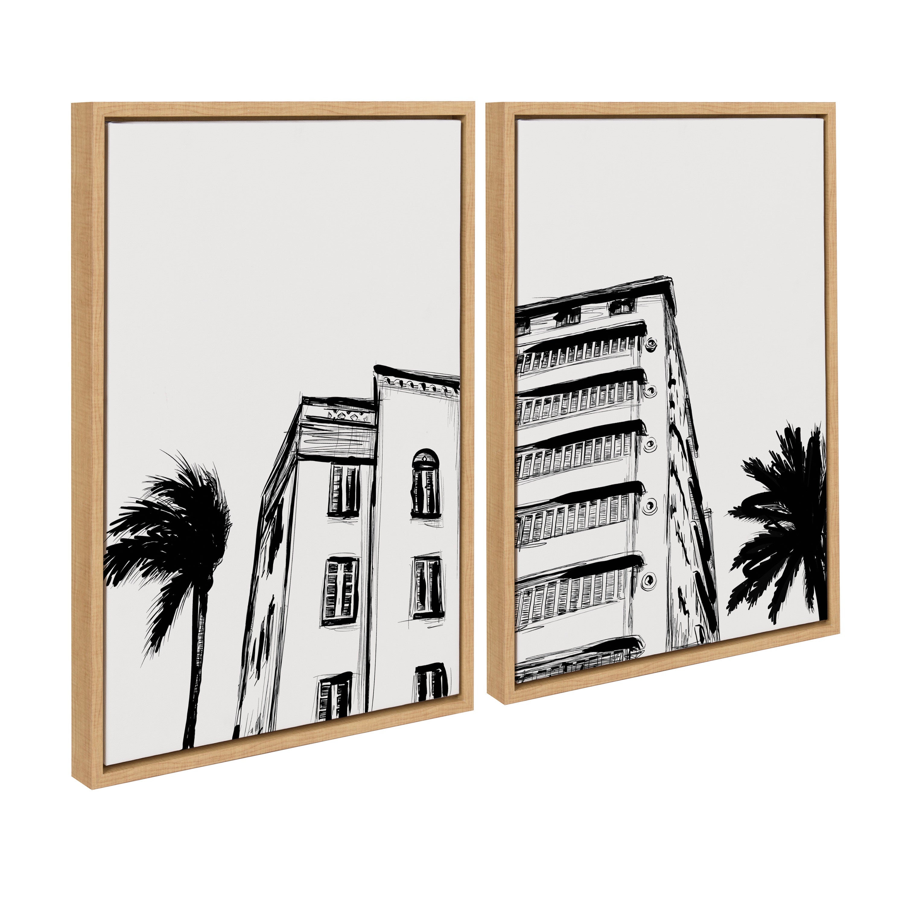 Sylvie Miami Beach Architecture Retro Art Deco Framed Canvas Art Set