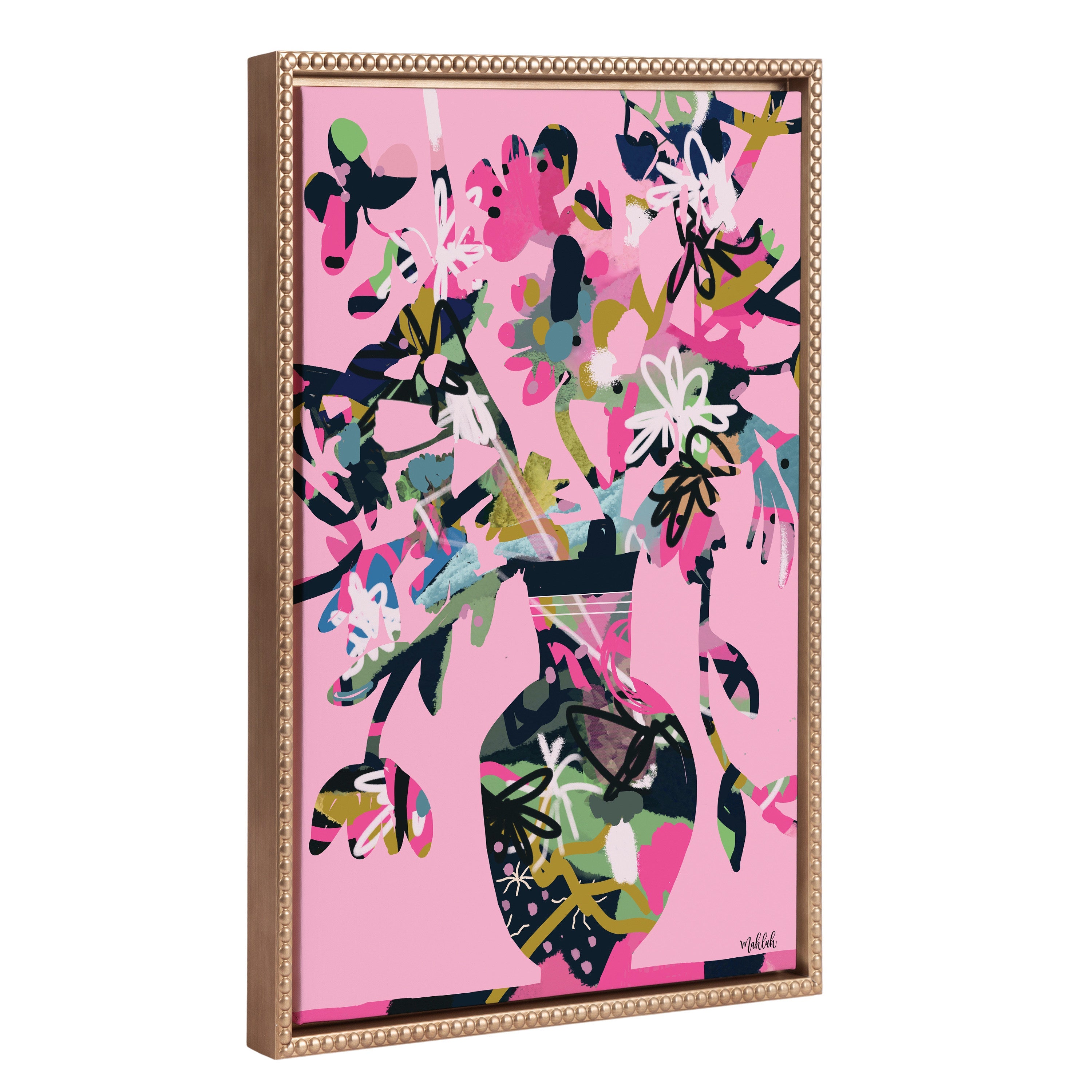 Sylvie Beaded Pinnacle Vase Framed Canvas by Inkheart Designs