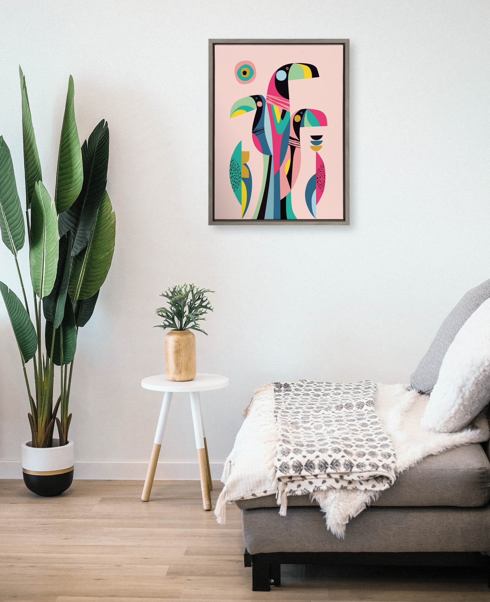 Sylvie Mid Century Modern Tropical Toucan Framed Canvas by kateandlaurel - product image 6 for Resin Society