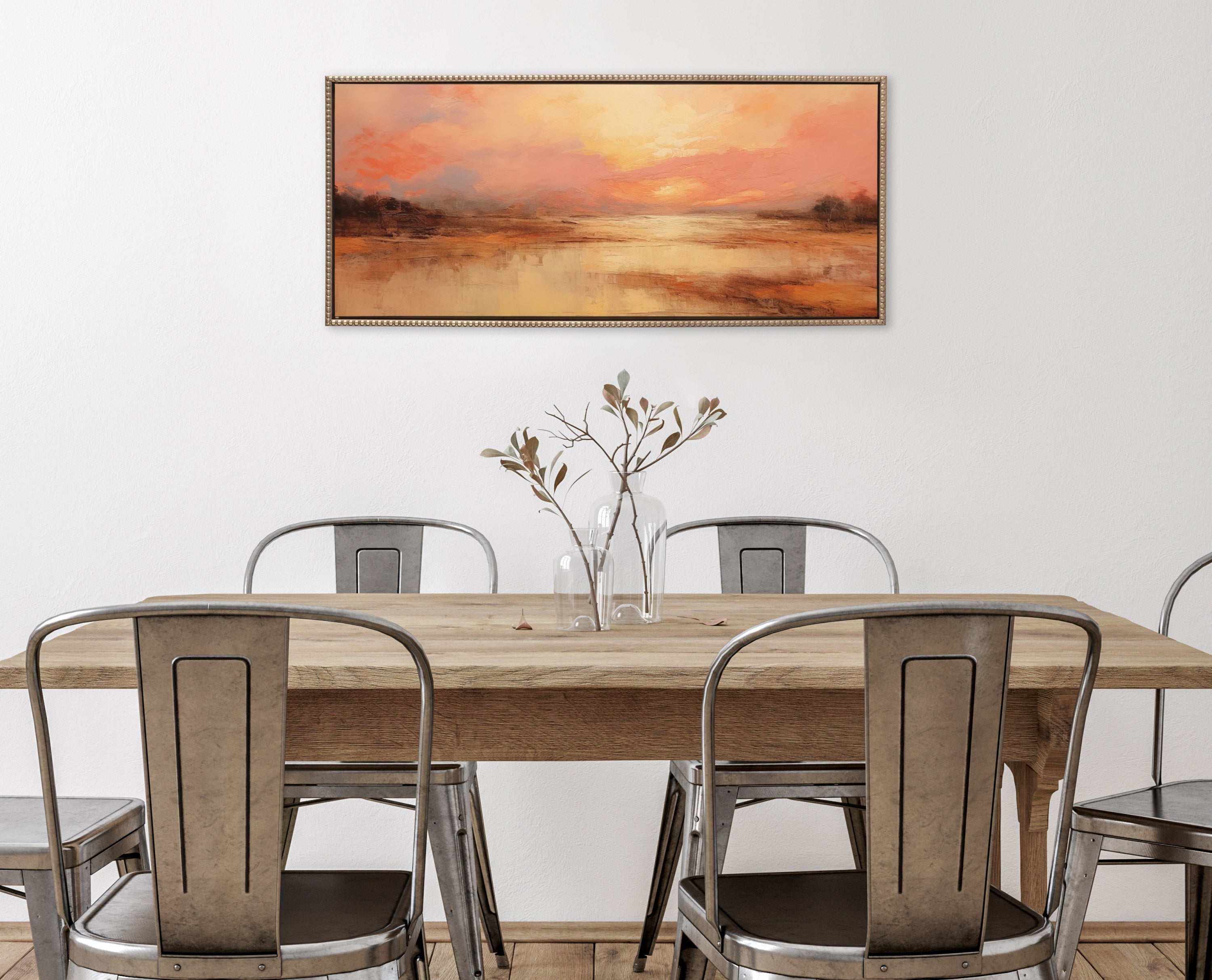Sylvie Beaded Peach Landscape Framed Canvas by The Creative Bunch Studio
