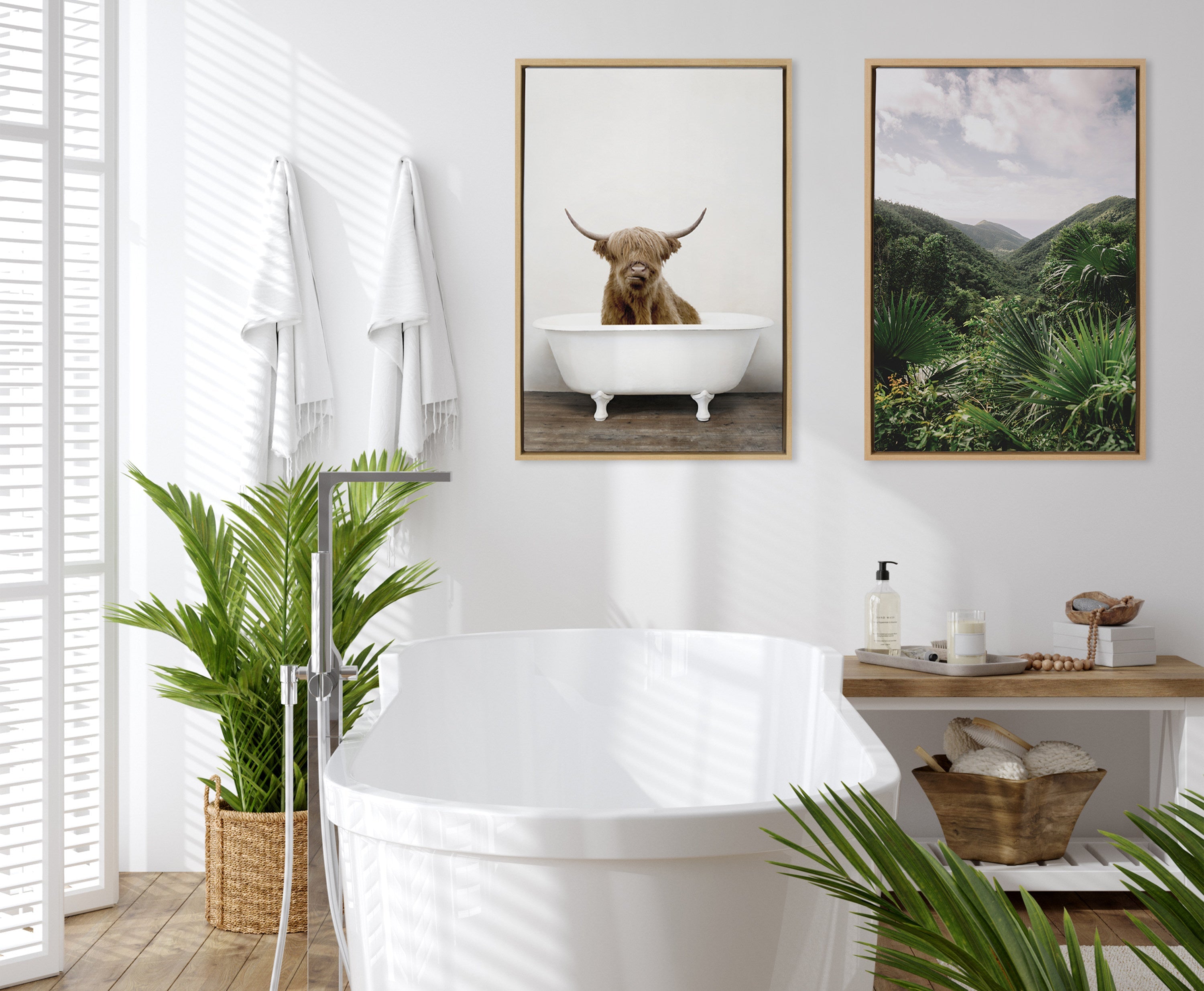 Sylvie Highland Cow in Tub Color Framed Canvas