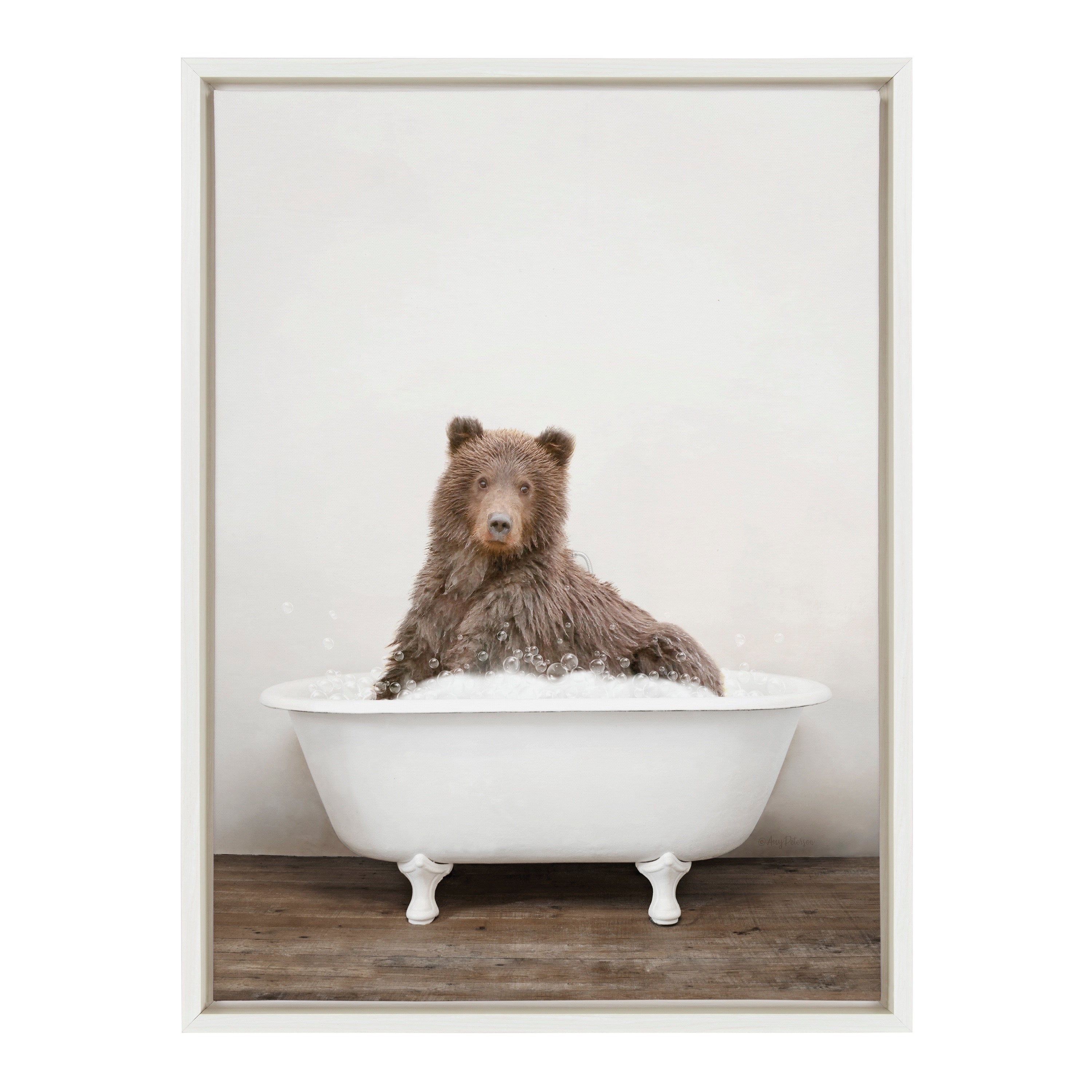 Sylvie Bear Rustic Bubble Bath Framed Canvas by kateandlaurel - product image 8 for Resin Society
