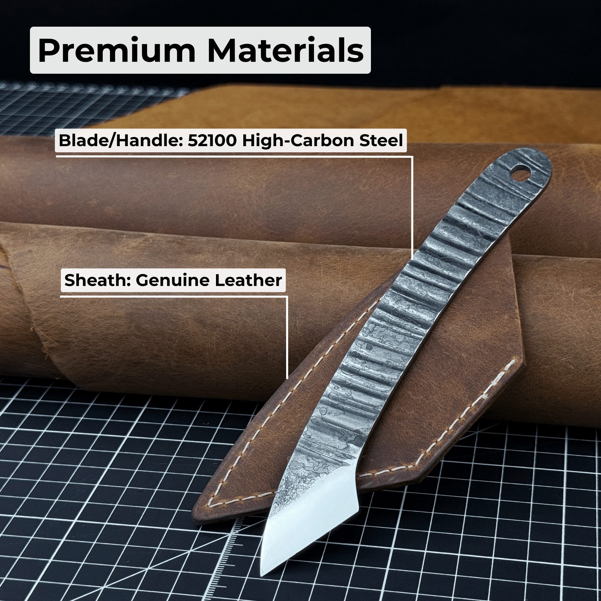 Hand-forged Kiridashi marking knife with 3.5 cm carbon steel blade and leather sheath