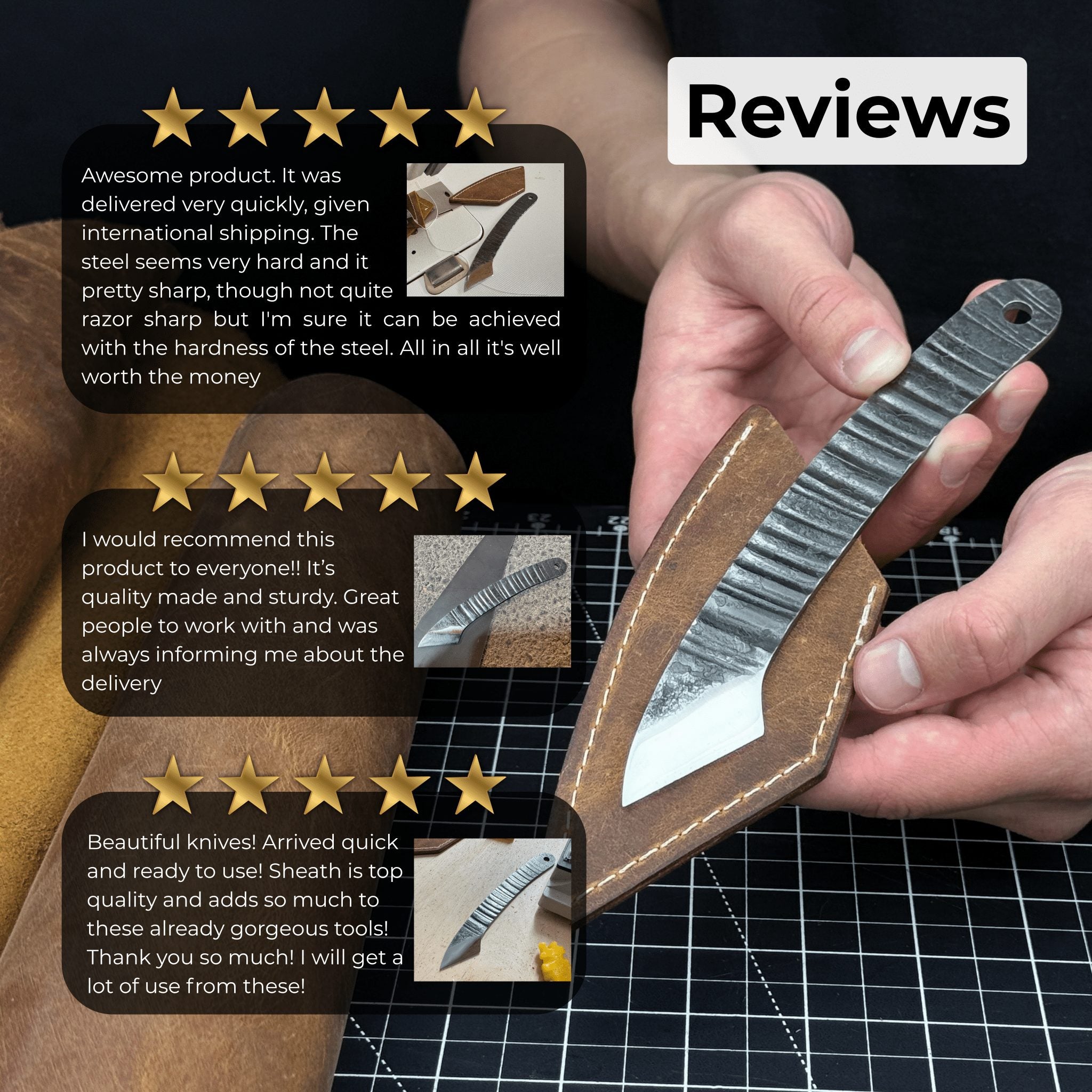 Hand-forged Kiridashi marking knife with 3.5 cm carbon steel blade and leather sheath