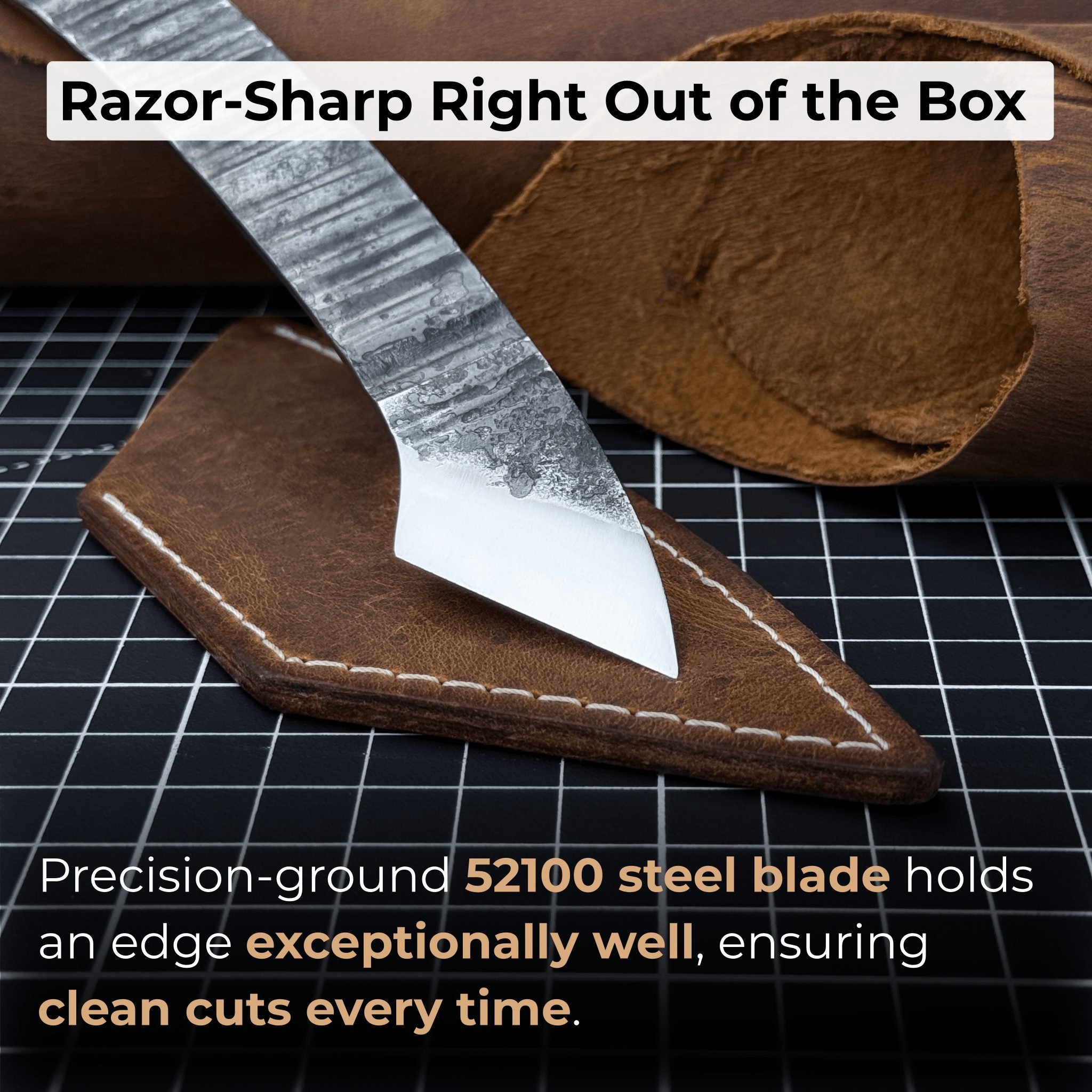 Hand-forged Kiridashi marking knife with 3.5 cm carbon steel blade and leather sheath