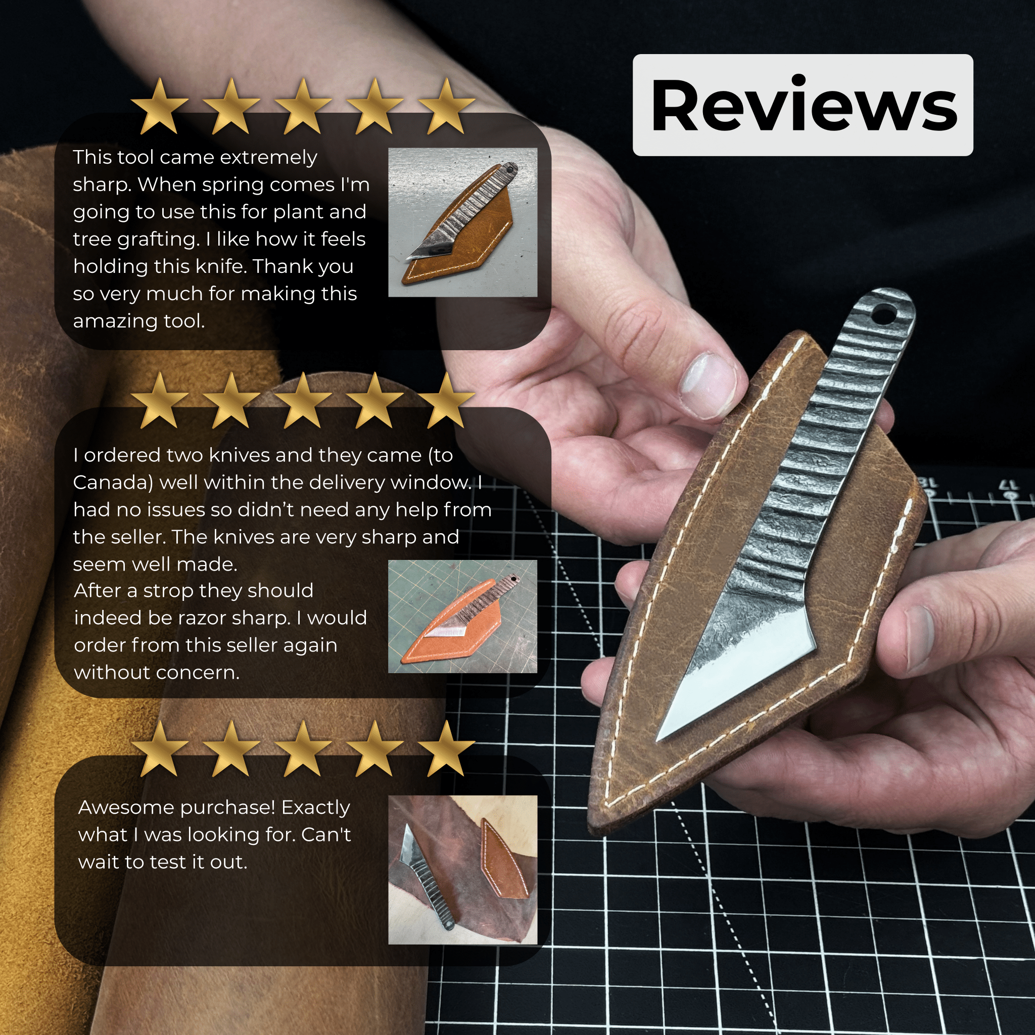 Hand-forged Kiridashi marking knife with 4 cm blade and leather sheath by Sharky Forged Steel Tools