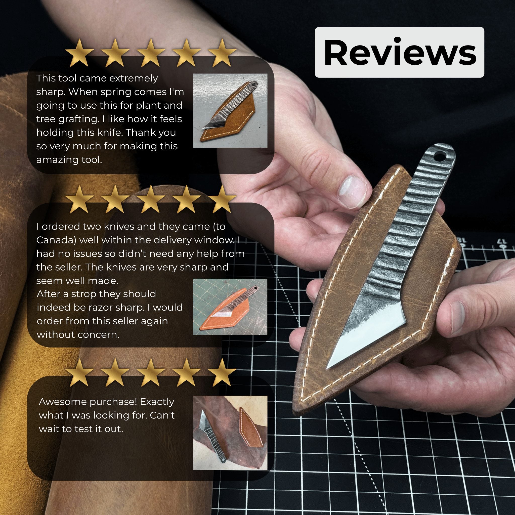 Hand-forged Kiridashi marking knife with 4 cm blade and leather sheath by Sharky Forged Steel Tools