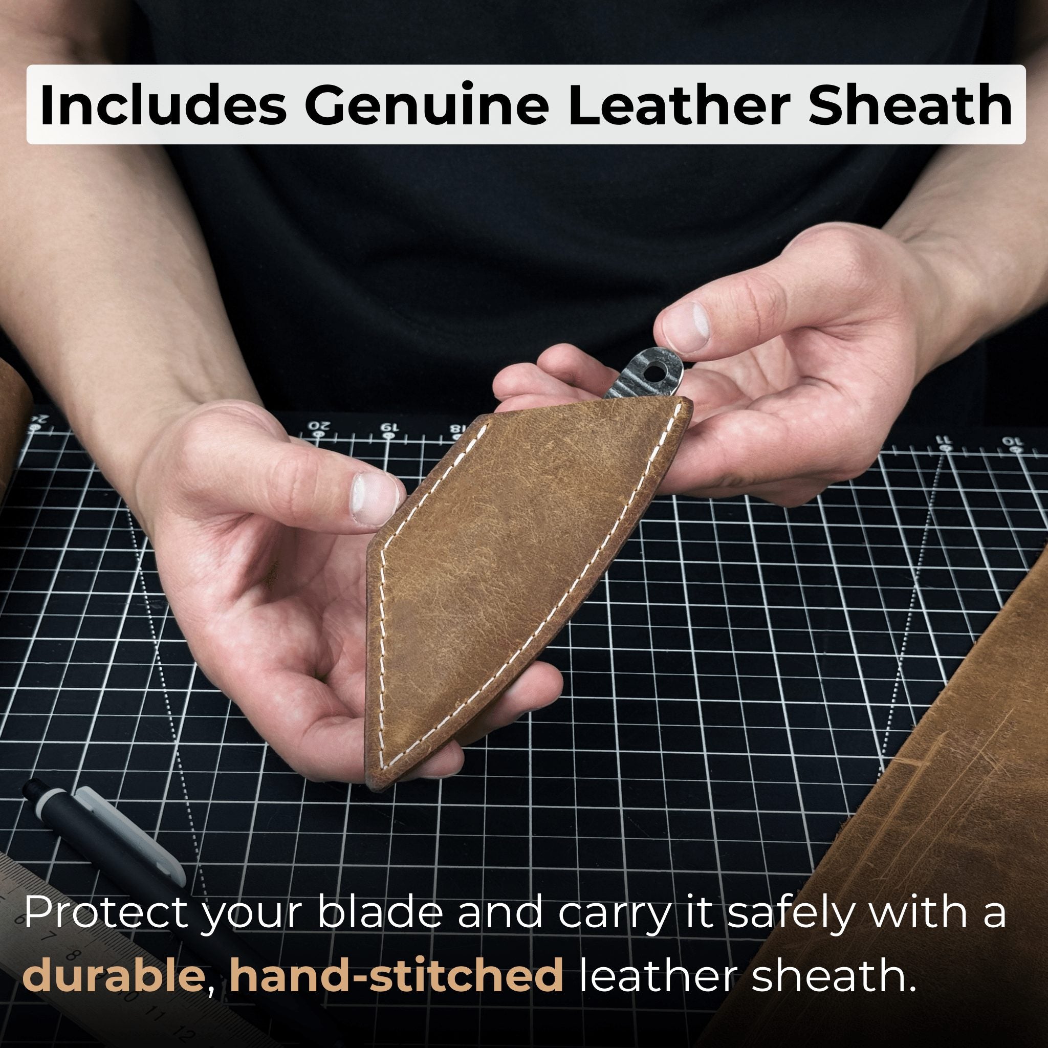 Hand-forged Kiridashi marking knife with 4 cm blade and leather sheath by Sharky Forged Steel Tools
