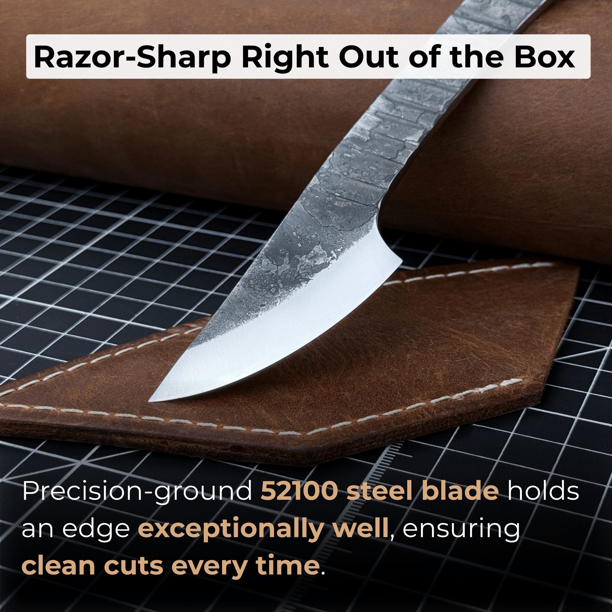 Hand-forged Kiridashi marking knife with rounded blade and leather sheath