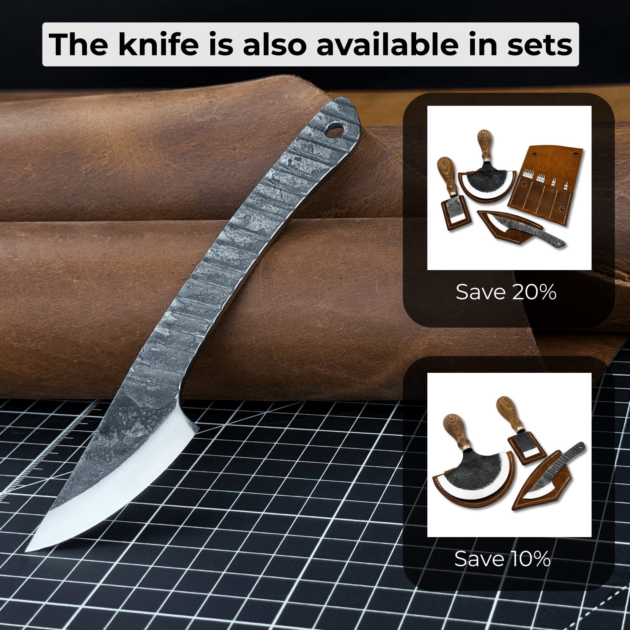 Hand-forged Kiridashi marking knife with rounded blade and leather sheath