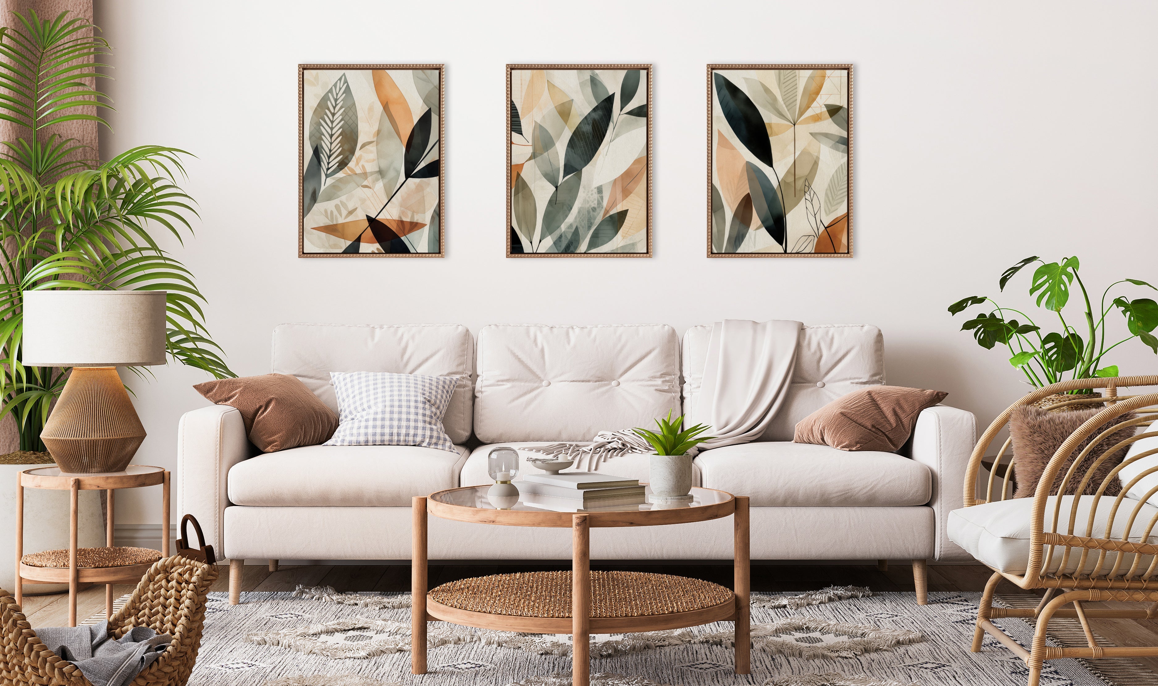 Sylvie Abstract Blue and Gray Earth Tone Botanical Framed Canvas Art Set