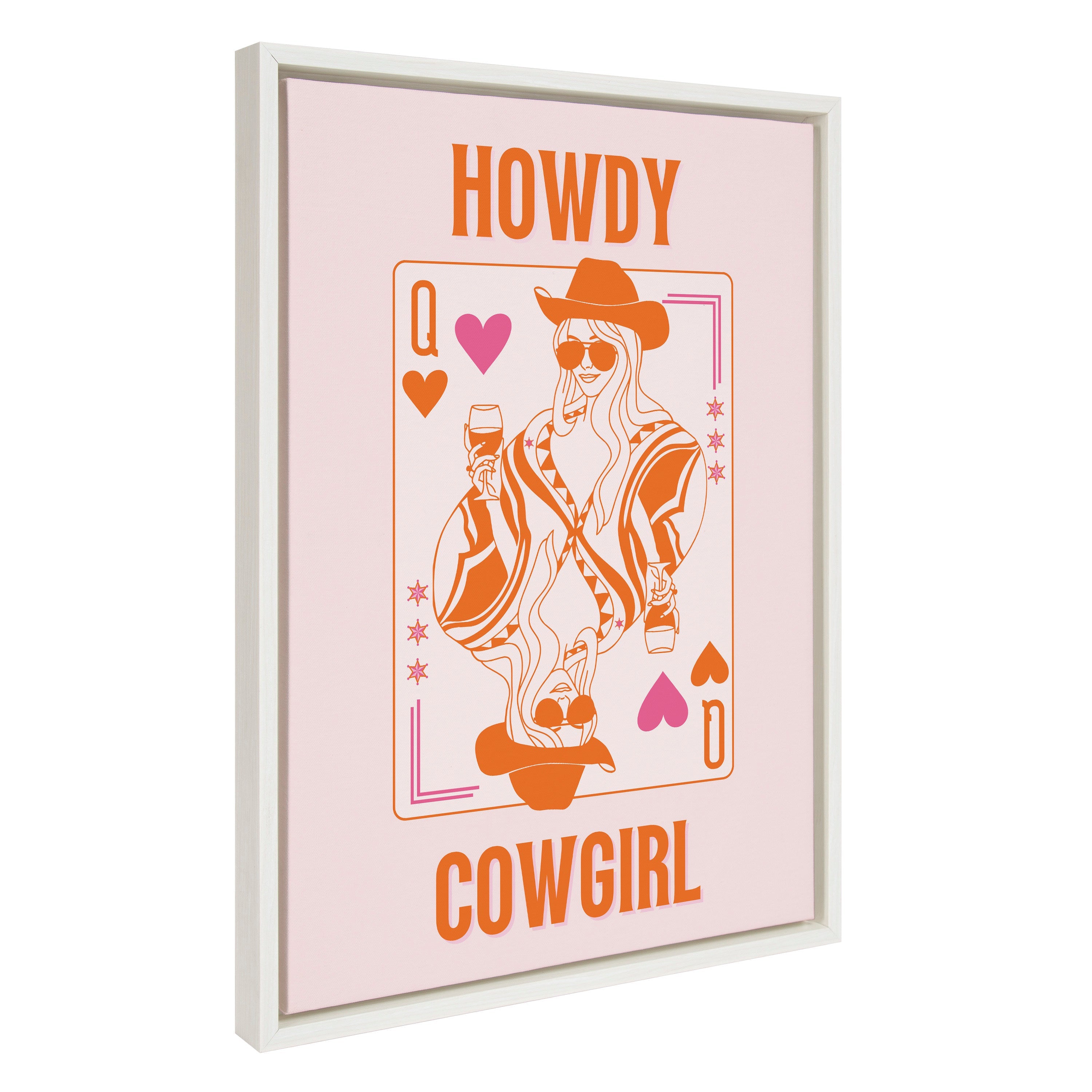 Howdy Cowgirl Pink Orange framed canvas art showing pink and orange design with floating polystyrene frame