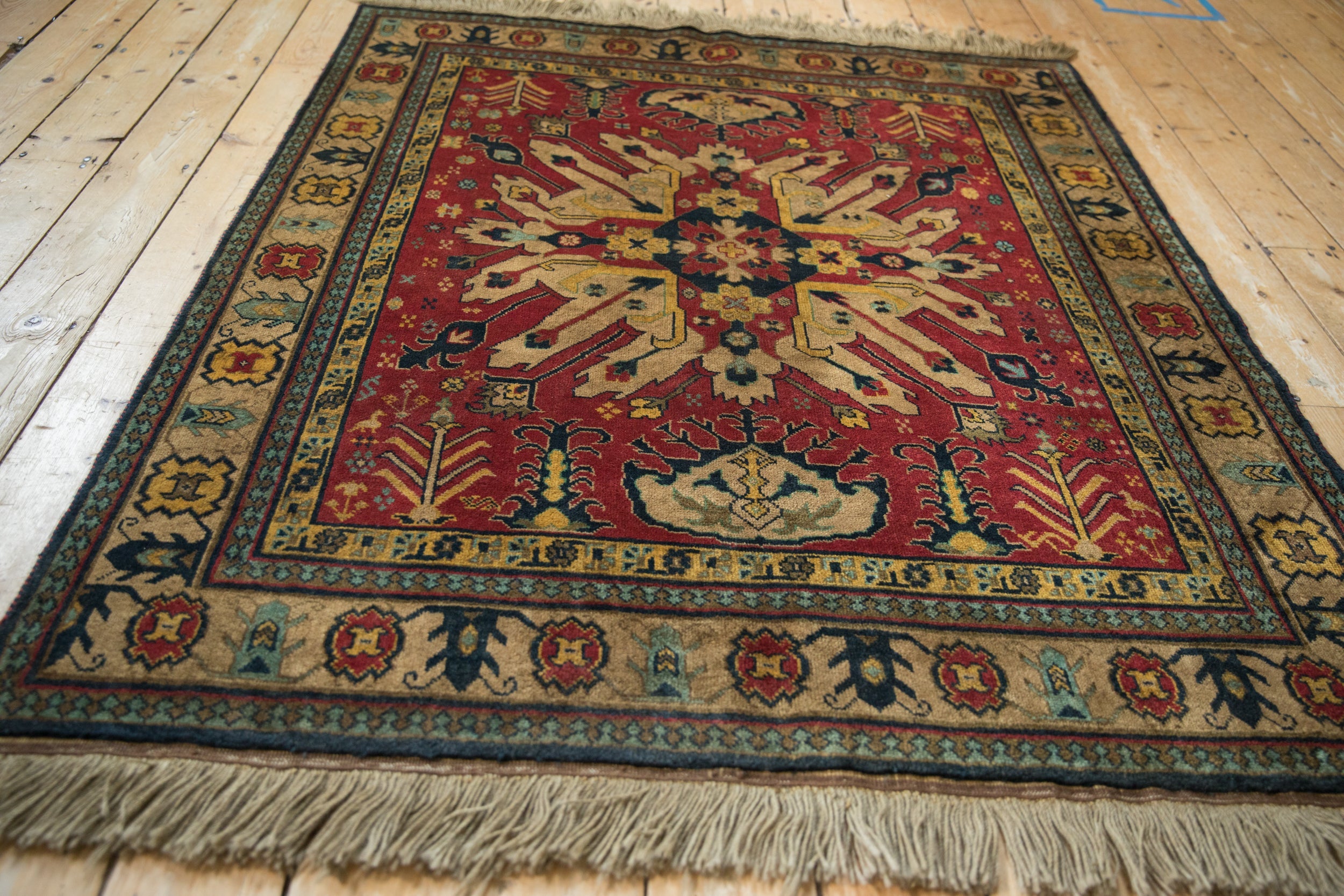 4.5x5.5 Vintage Indian Kazak Design Square Rug by Old New House® - product image 7 for Resin Society