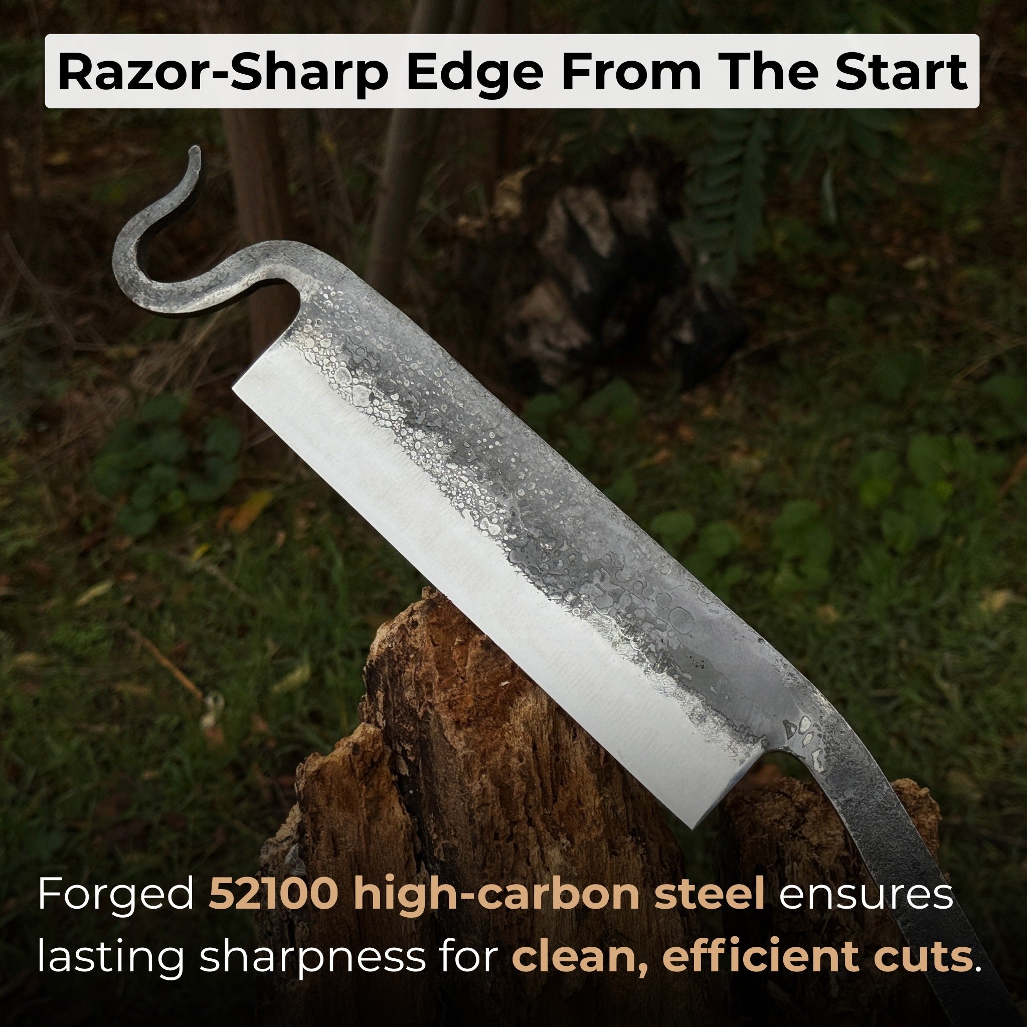 Medium Stock Knife - Hand-forged cloggers knife with ash handle and leather sheath