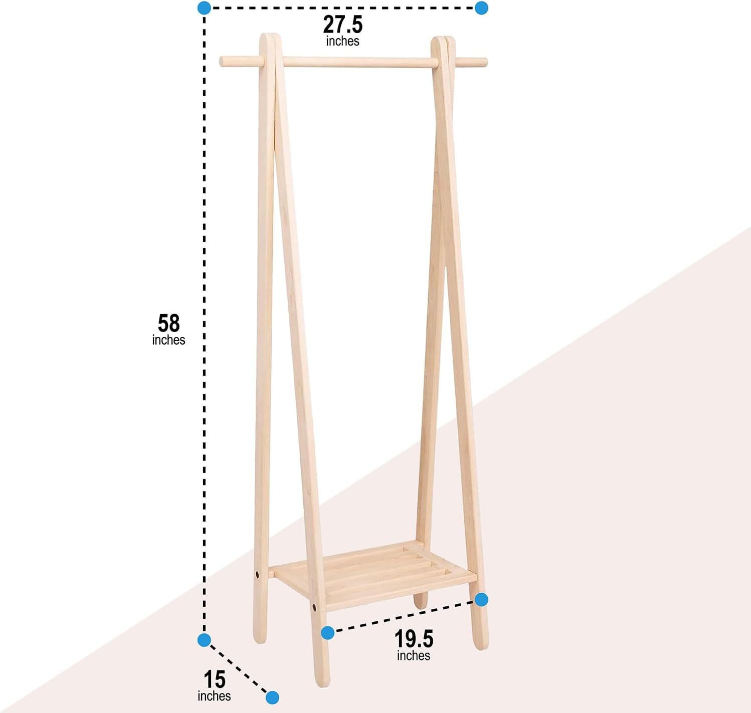 Handcrafted wooden garment rack holding clothes and coats in a home setting