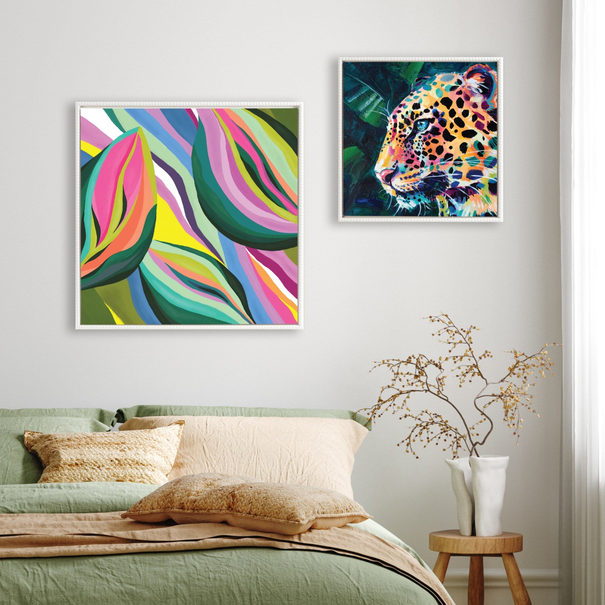 Sylvie Beaded Leopard Glow Framed Canvas by Rachel Christopoulos