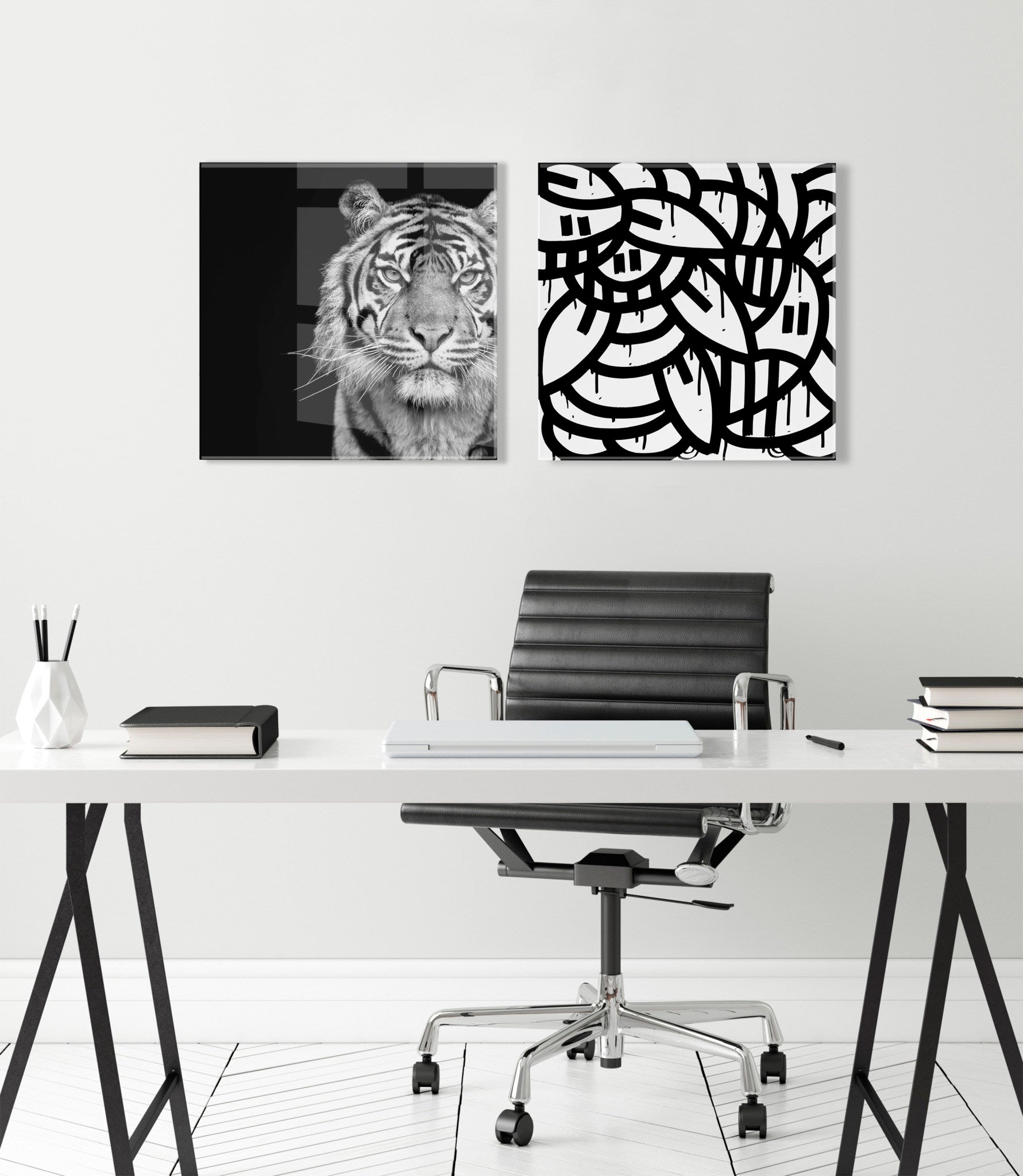 Tiger Minimalist Animal Portrait on Black Close Crop Floating Acrylic by kateandlaurel - product image 8 for Resin Society