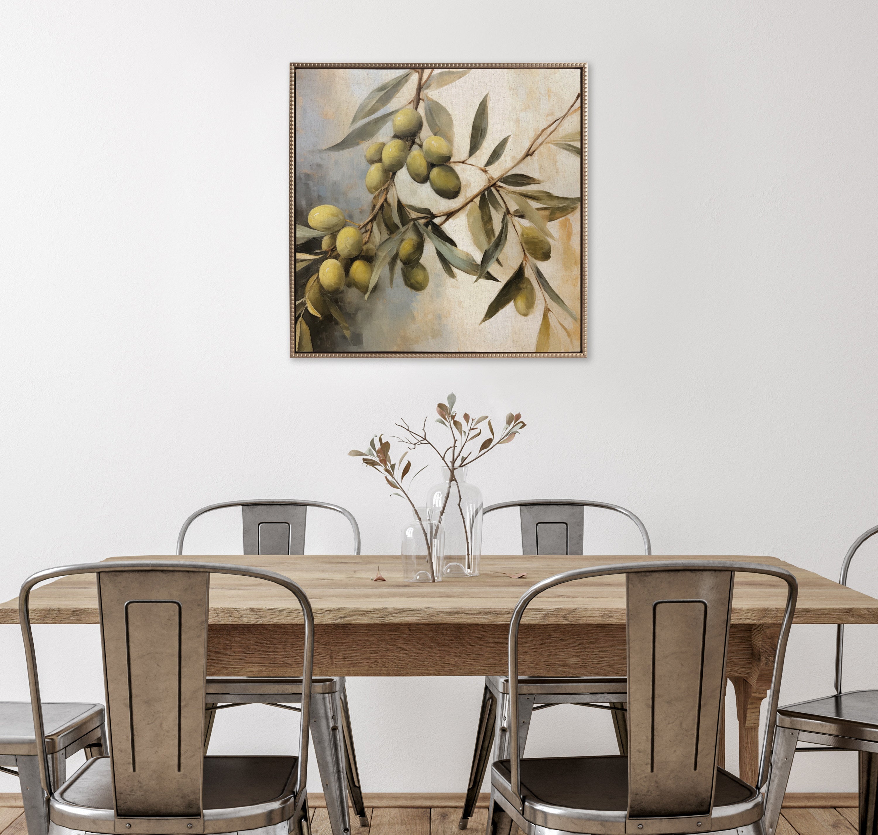 Sylvie Beaded Olive Tree Framed Canvas by The Creative Bunch Studio