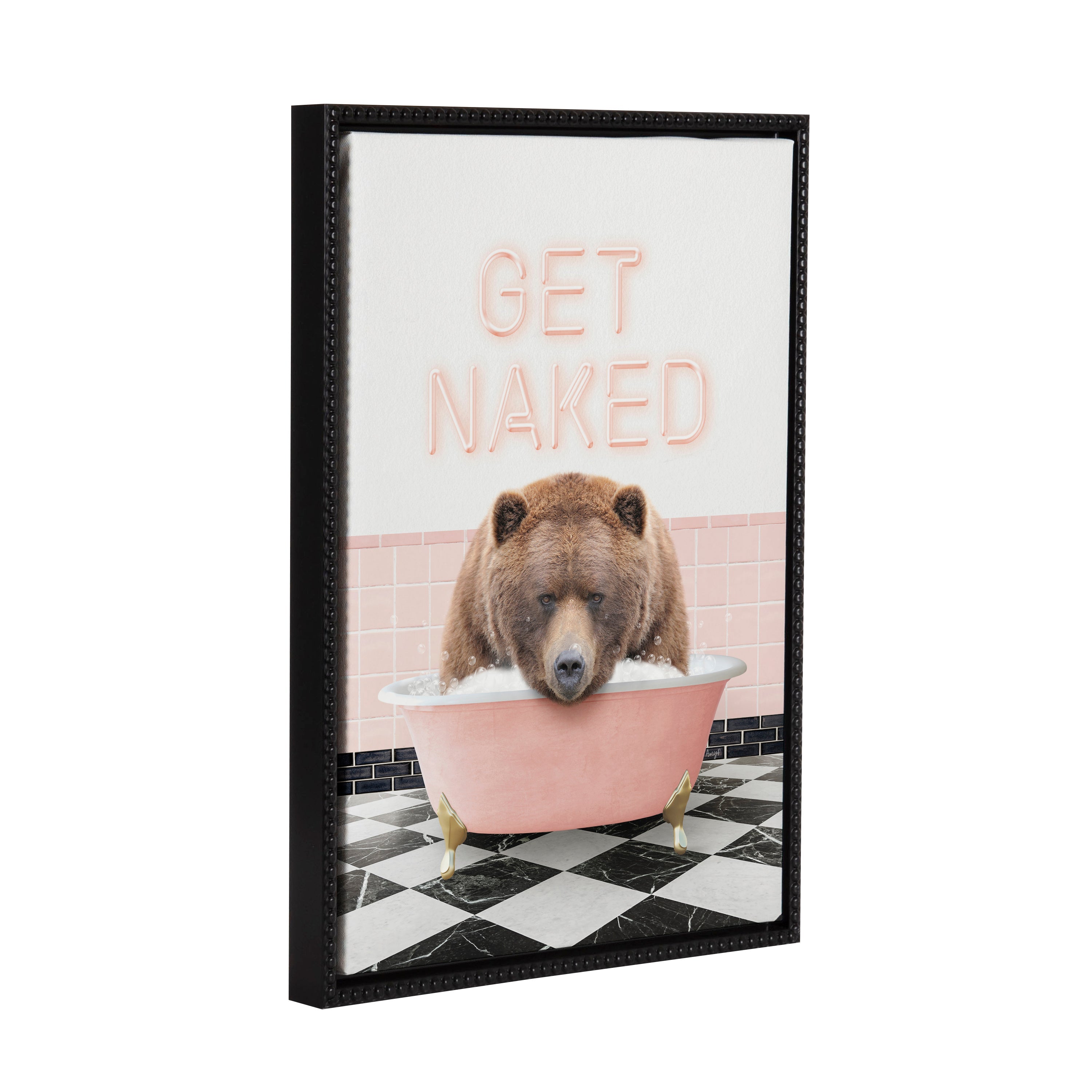 Sylvie Big Bear Retro Neon Sign Bath Framed Canvas by Amy Peterson