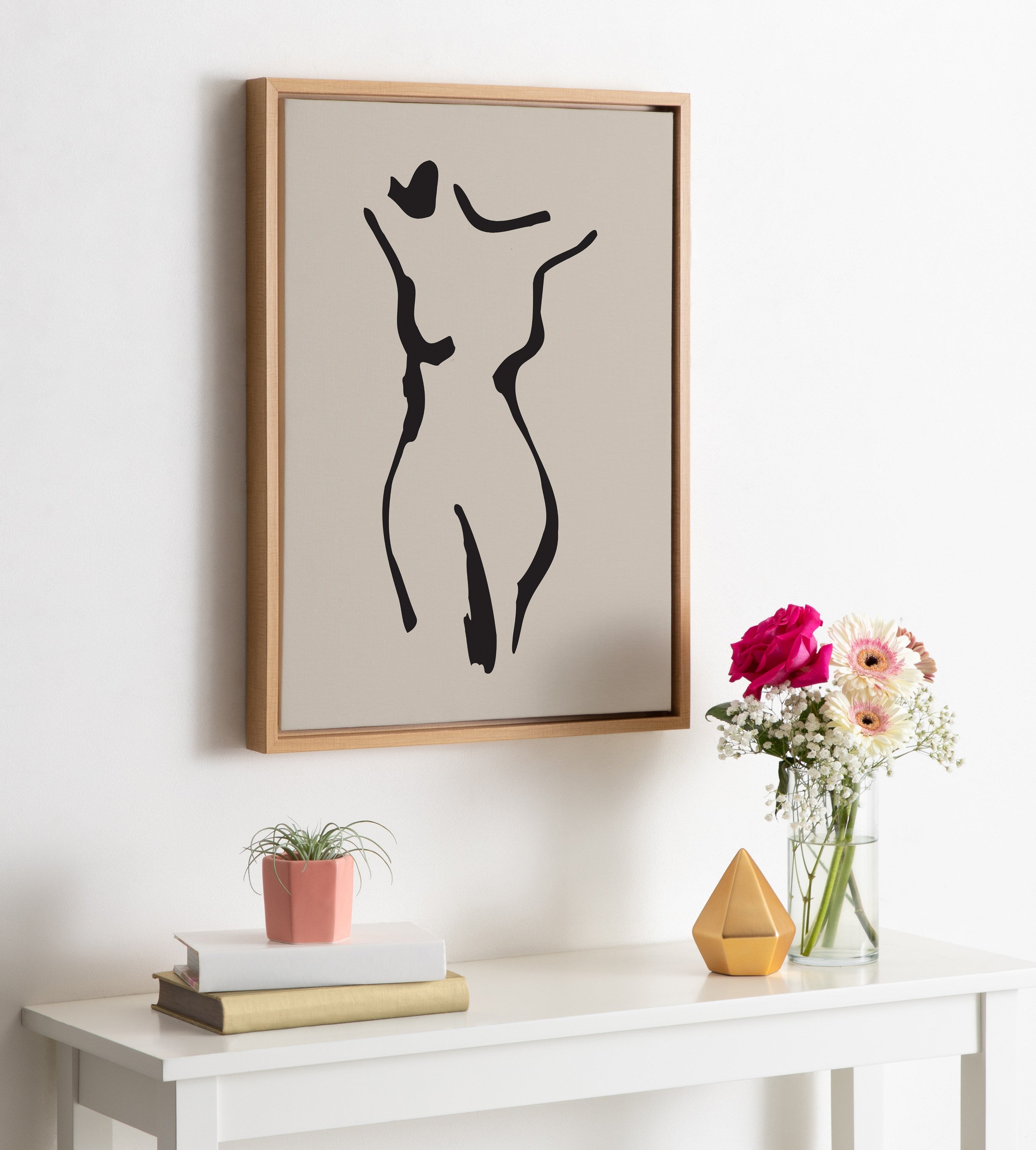 Sylvie Minimalist Neutral Line Art Drawing Body Framed Canvas by kateandlaurel - product image 4 for Resin Society