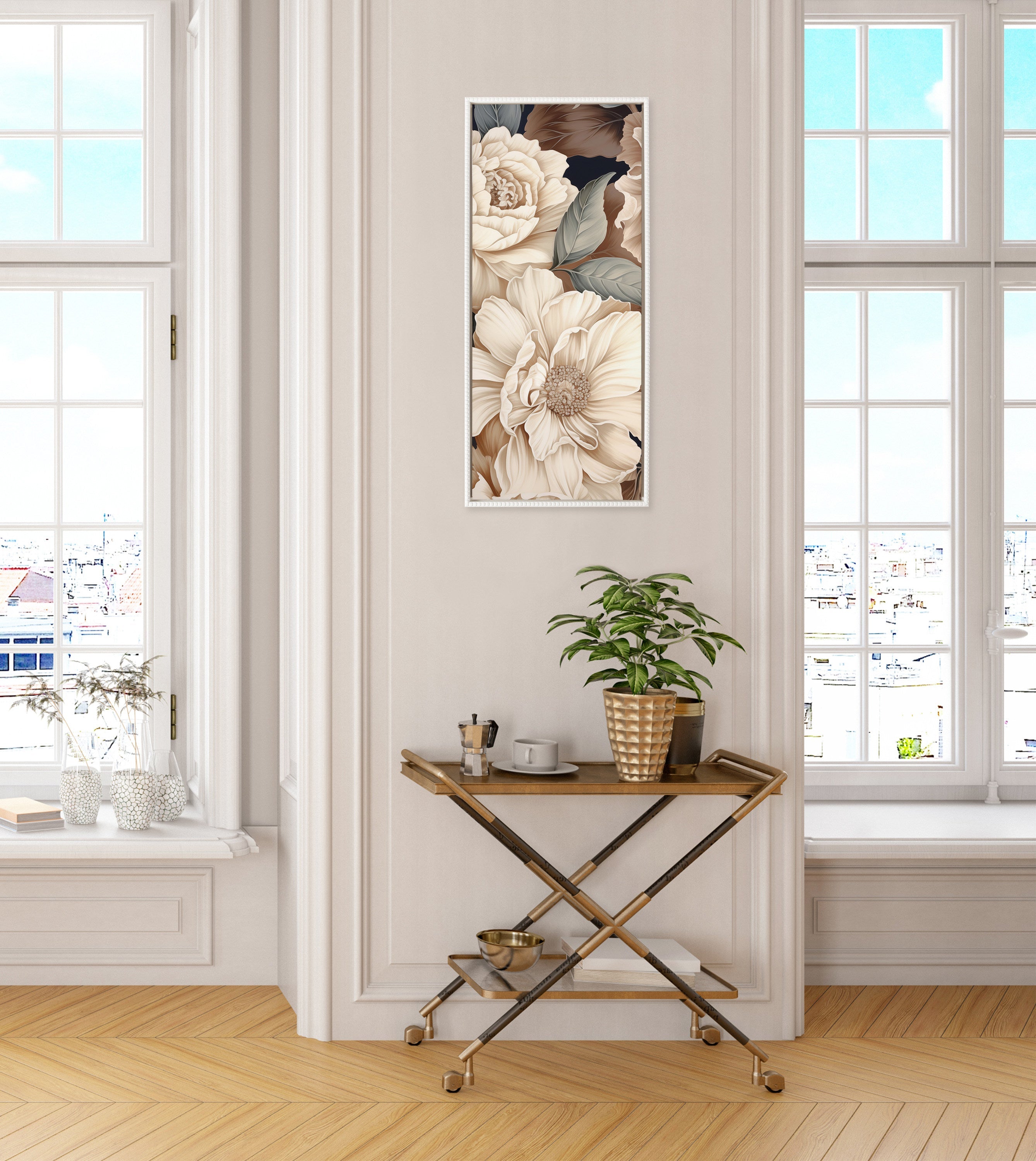 Sylvie Beaded Retro Glam Floral Framed Canvas by The Creative Bunch Studio