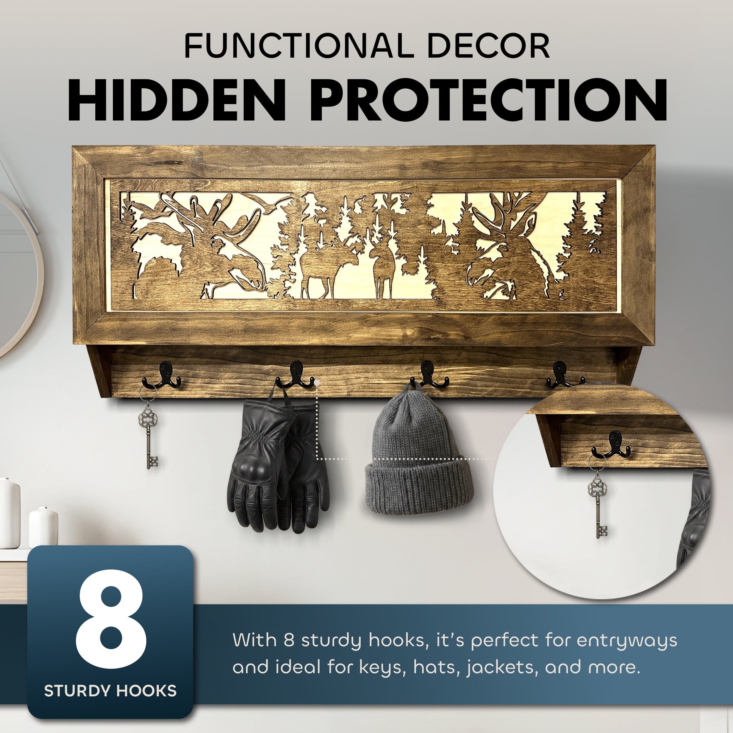 Moose Hunting Hidden Gun Storage Coat Rack Concealment Shelf by Bellewood Designs - product image 2 for Resin Society