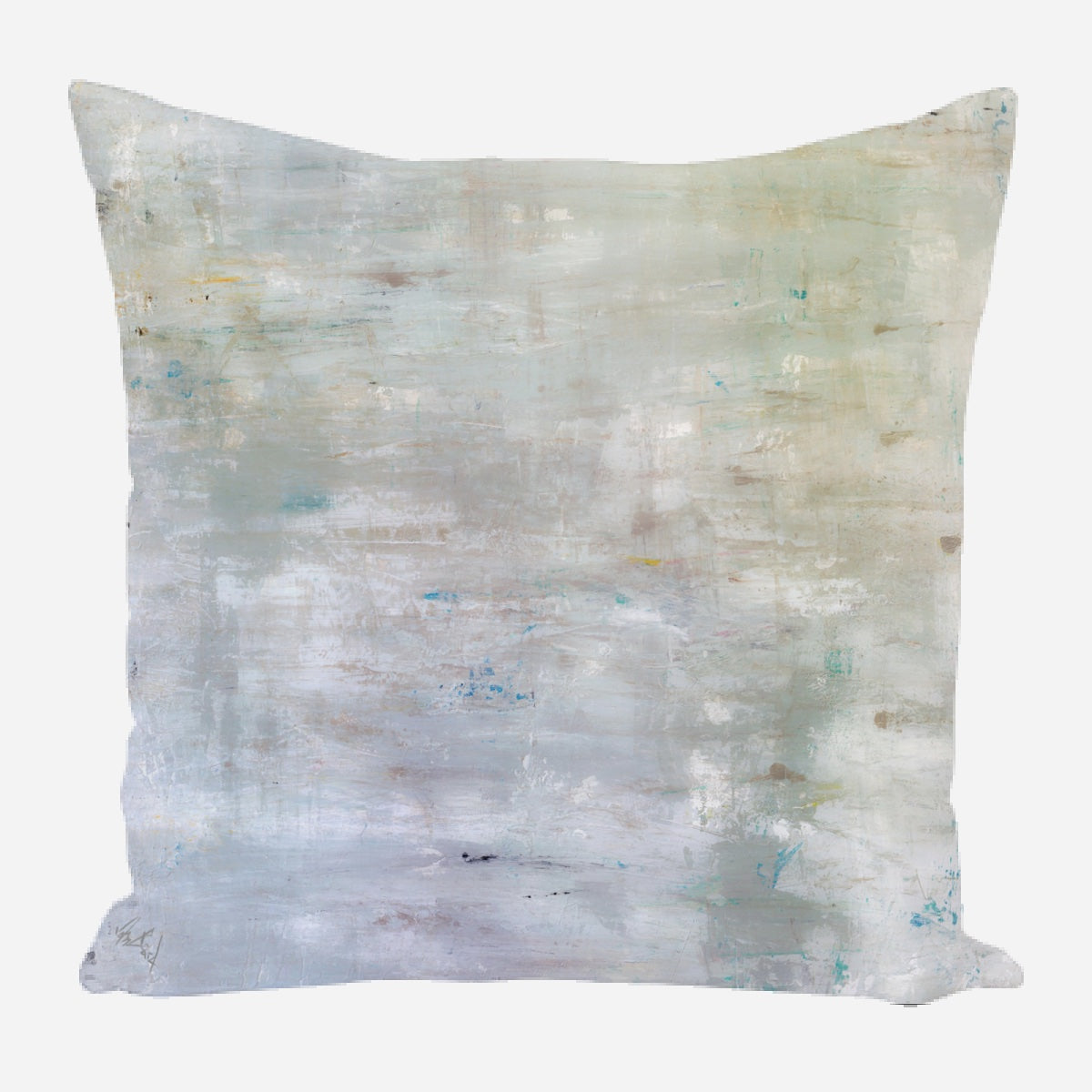 Mossbed Pillow (16x16) with abstract coastal landscape design by John Beard Collection