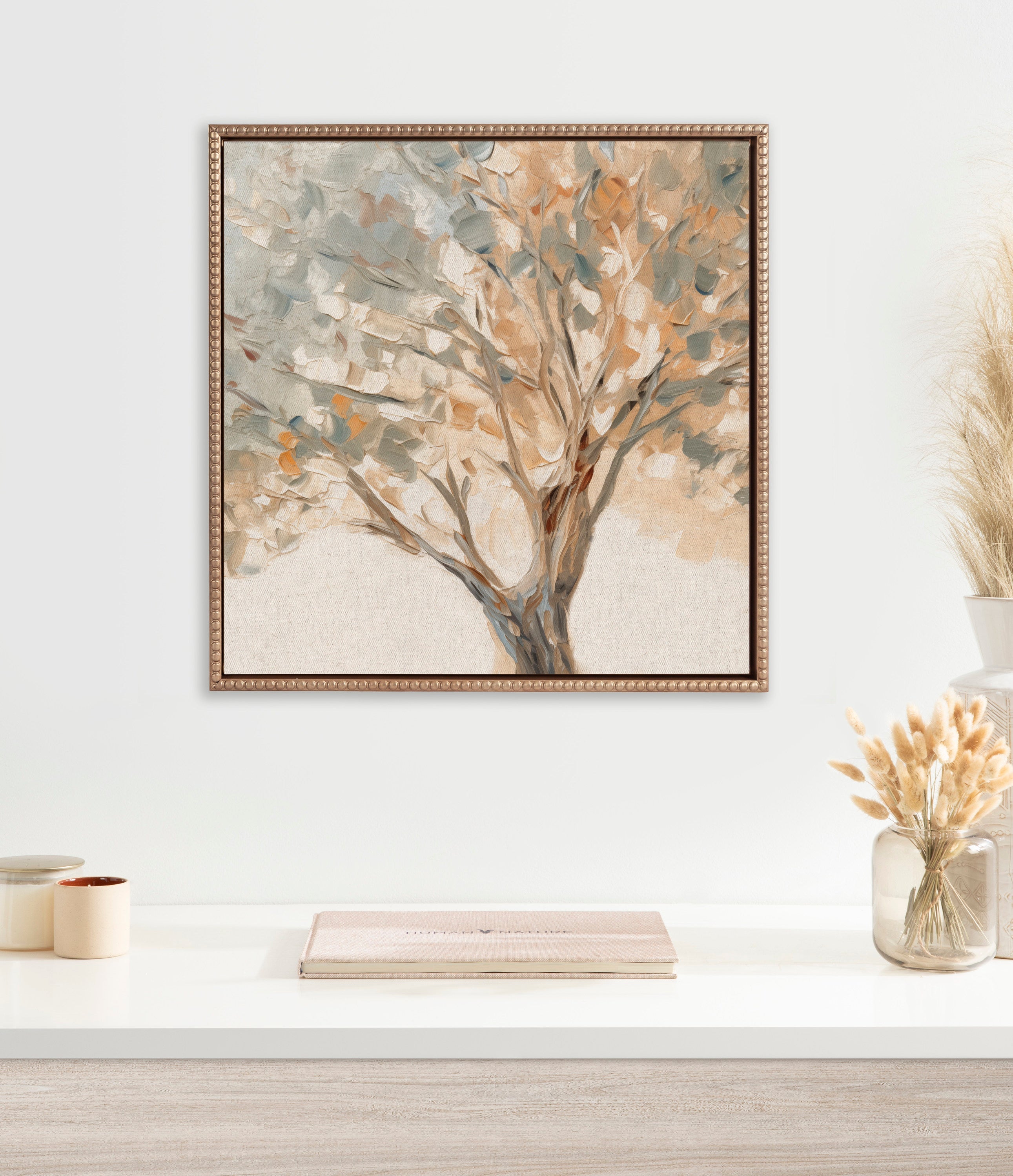 Sylvie Beaded Mediterranean Tree Framed Canvas by The Creative Bunch Studio