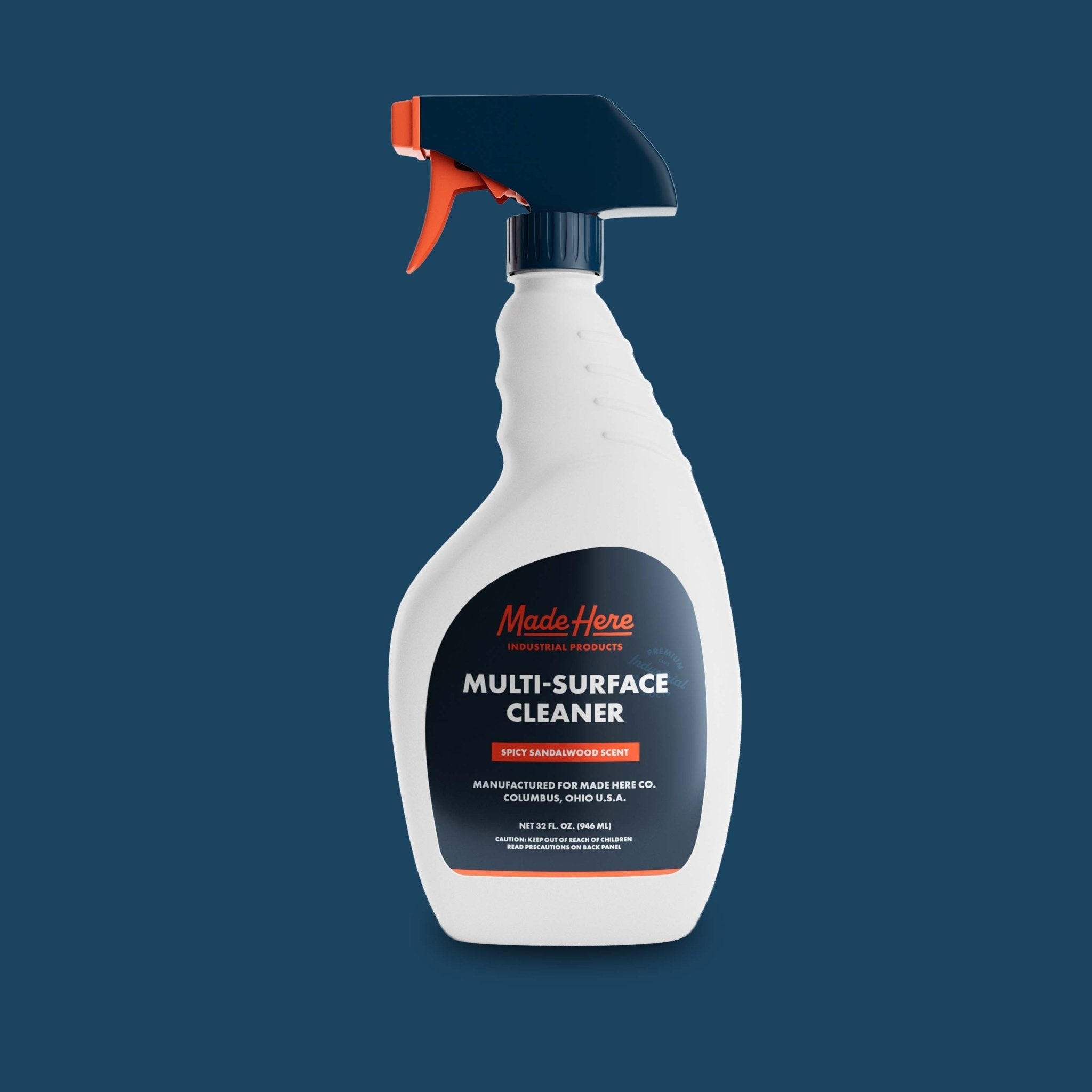 32oz bottle of Made Here Co.
Multi-Surface Cleaner with spray nozzle and label visible