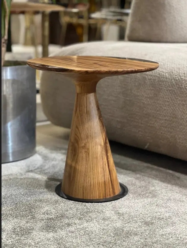 Mushroom Side and End Table made of Walnut wood and clear epoxy resin with sculptural cone-shaped base