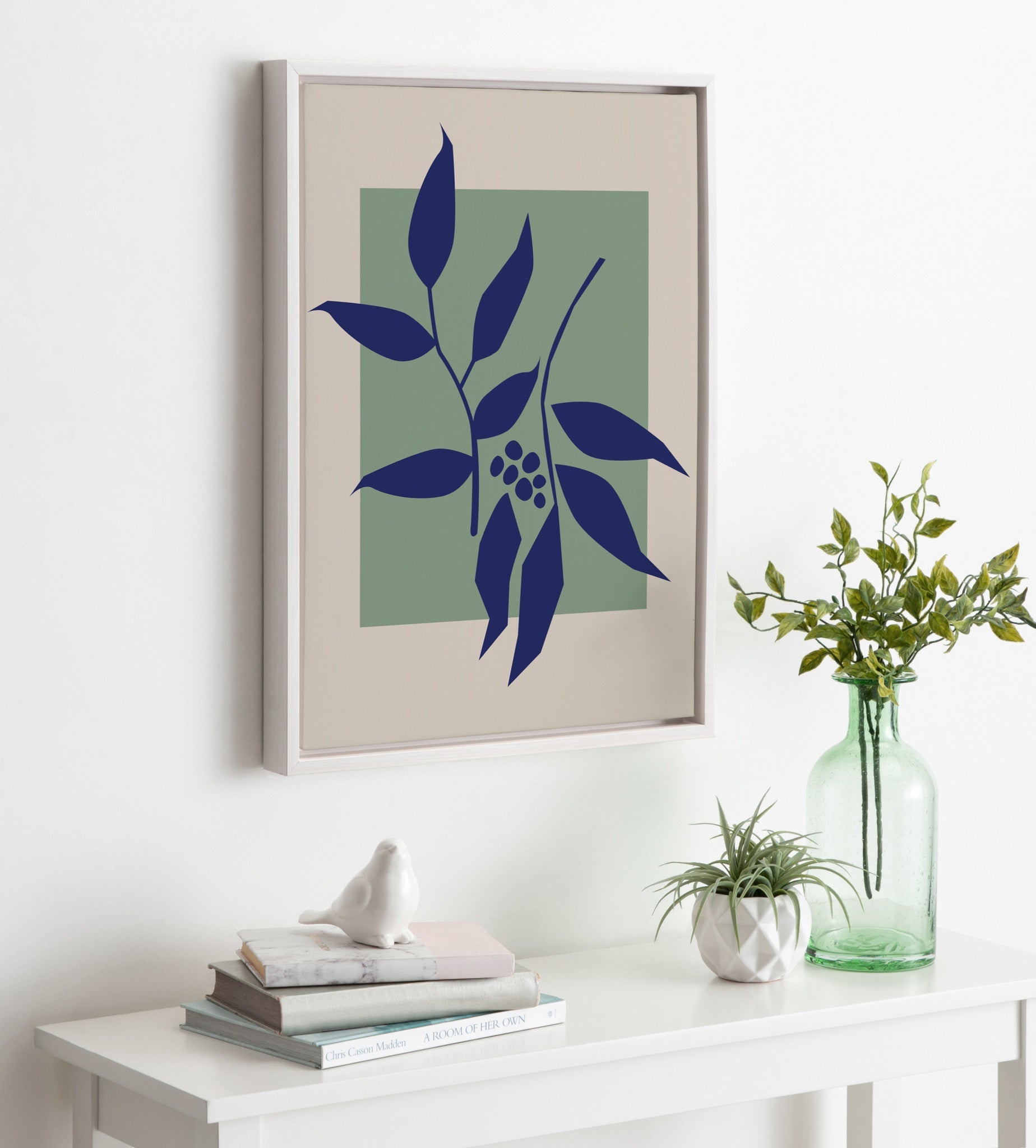 Sylvie Colorful Retro Botanical Green and Blue Framed Canvas by kateandlaurel - product image 5 for Resin Society