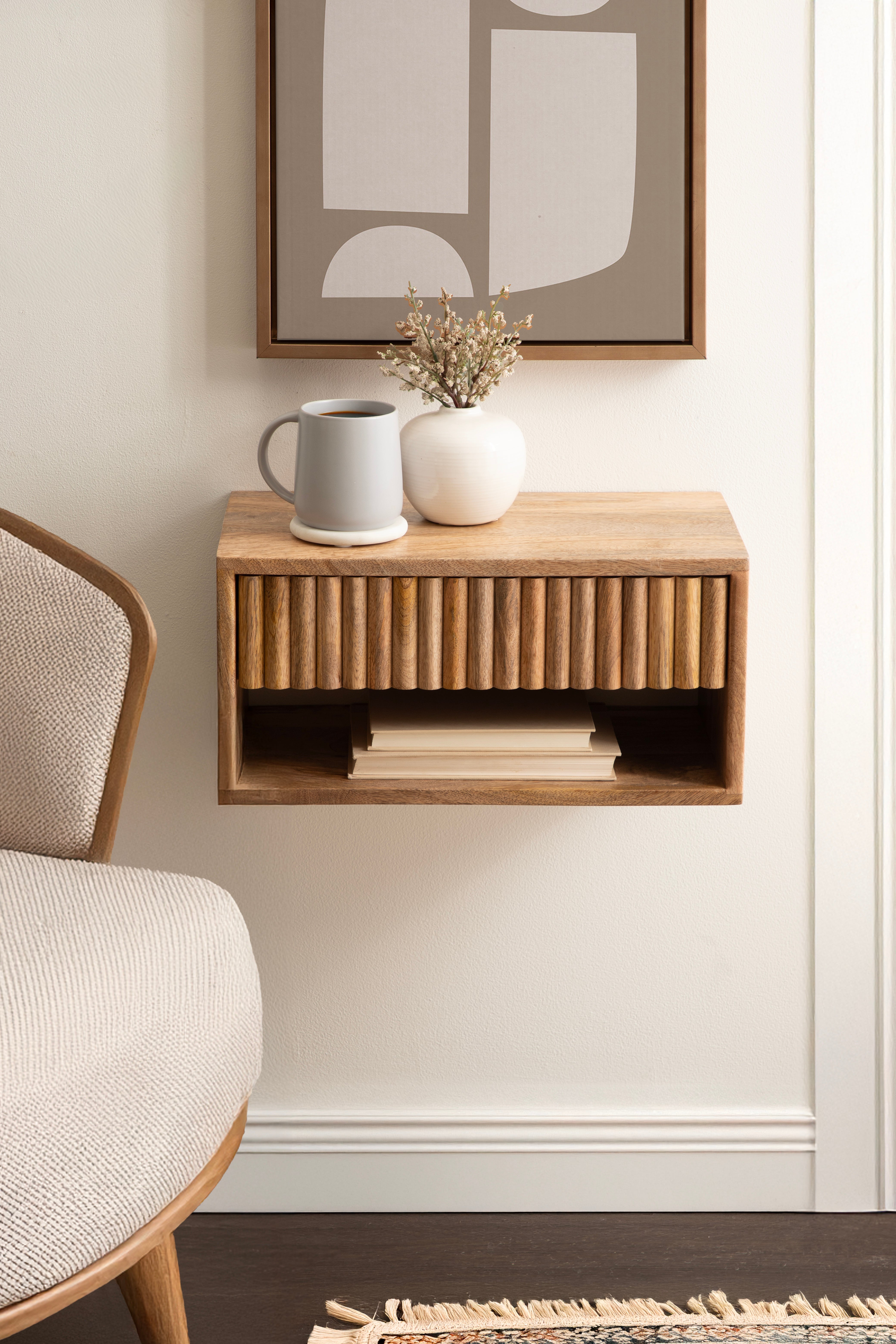 Reid Floating Wood Side Table with Open Storage
