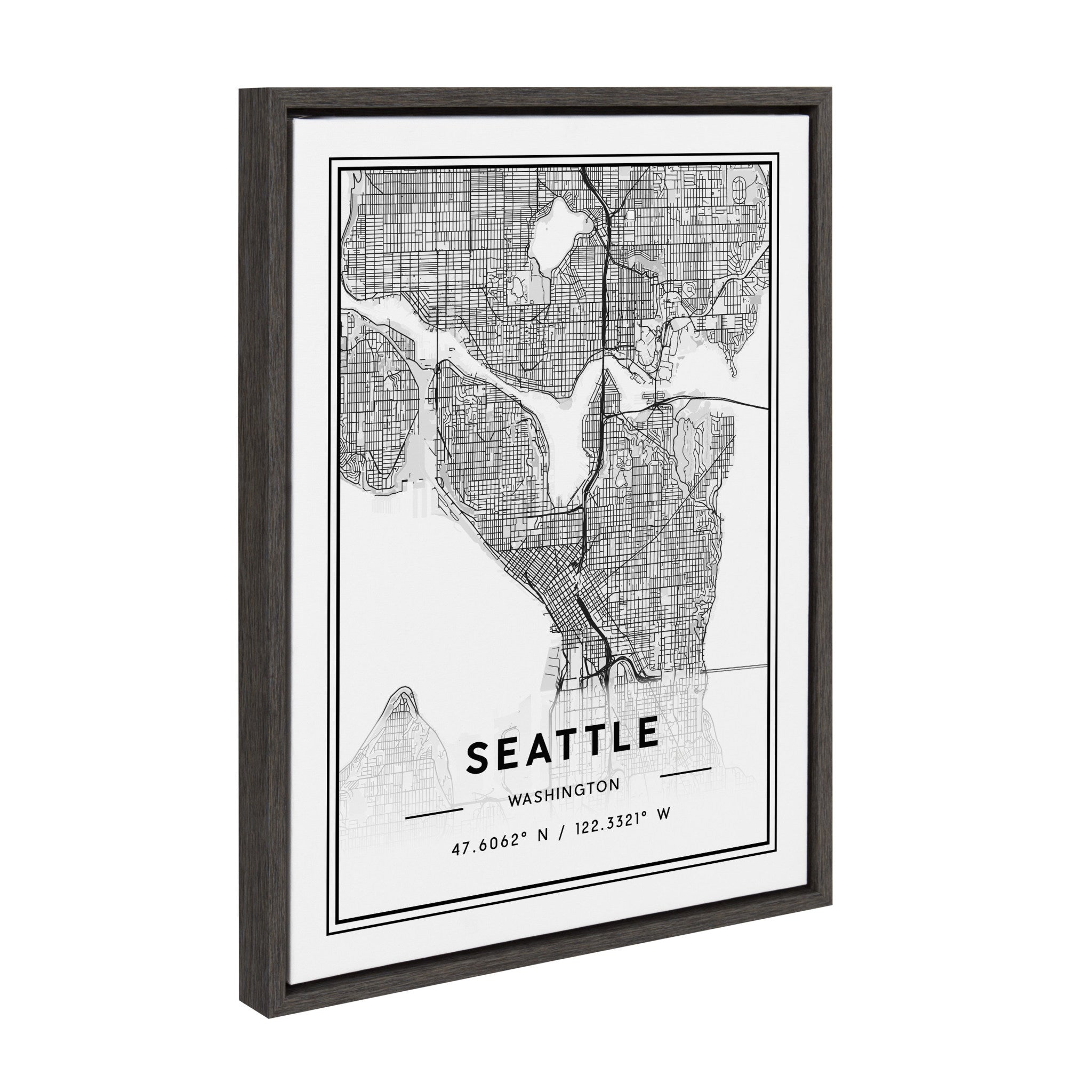 Sylvie Seattle Modern Map Framed Canvas by kateandlaurel - product image 2 for Resin Society