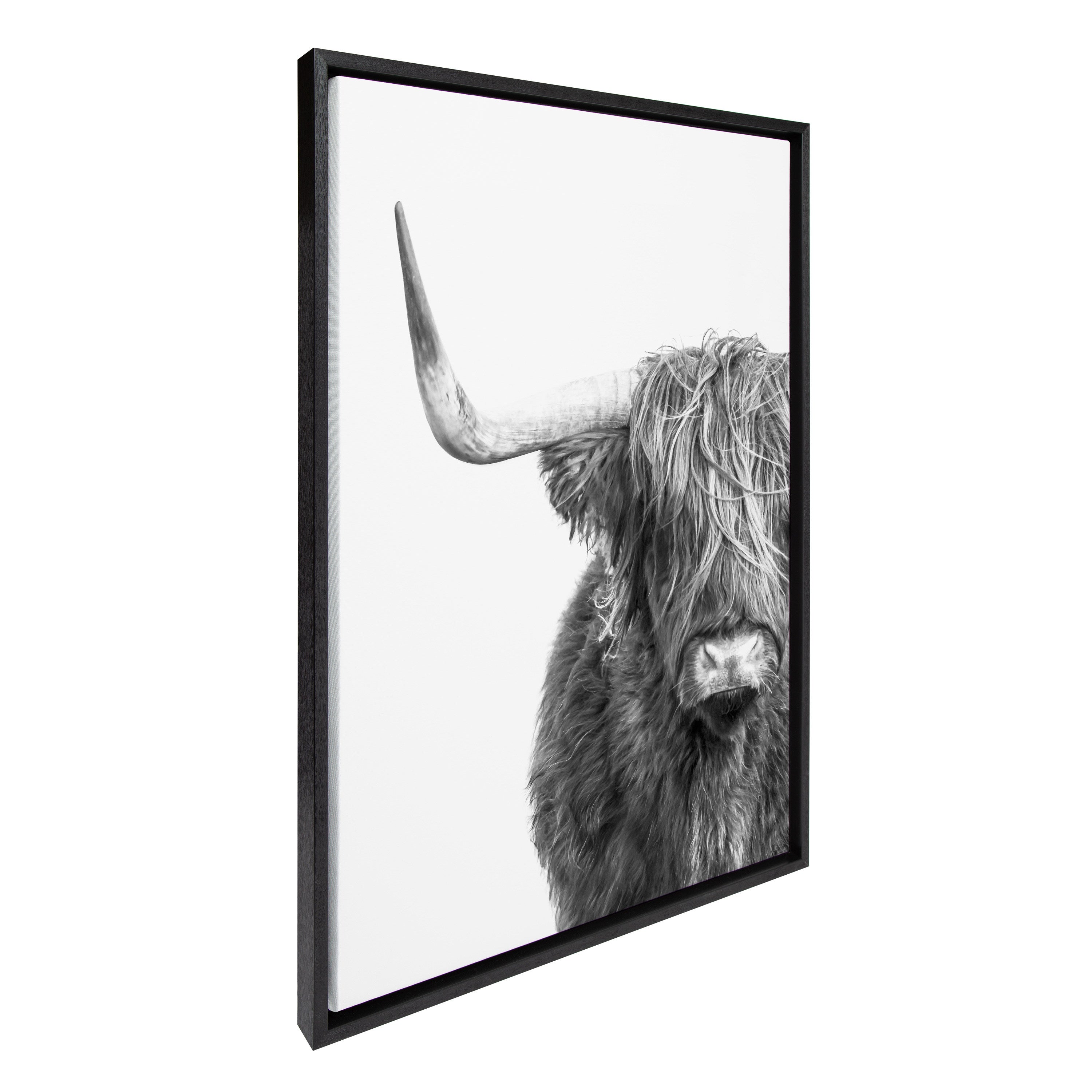 Sylvie B&W Highland Cow No. 1 Framed Canvas by Amy Peterson Art Studio