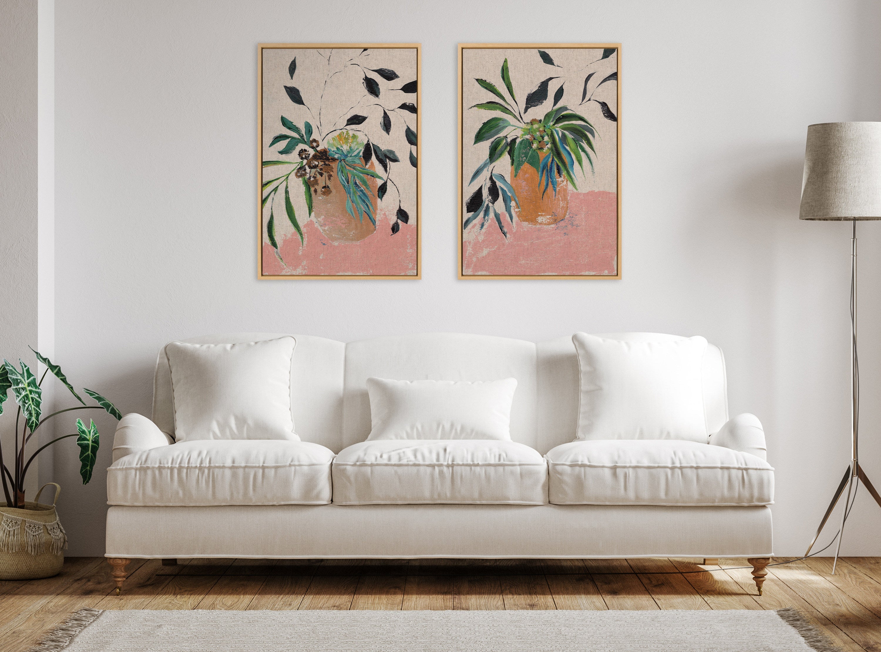 Sylvie Wild Foliage II Neutral Linen Framed Canvas by Nikita Jariwala